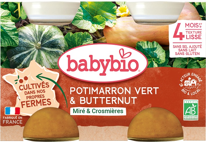 BABYBIO, Zelená a maslová tekvica z našej vlastnej ekofarmy, 2× 130 g
