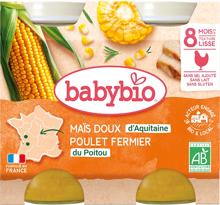 BABYBIO, Sladká kukurica s kuracím mäsom, 2× 200 g