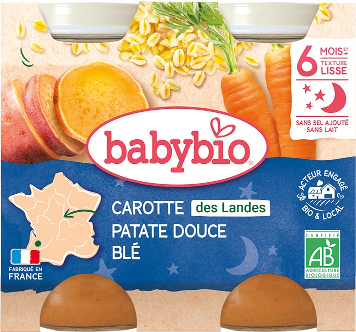 BABYBIO, Mrkva, sladké zemiaky a pšenica, 2× 200 g