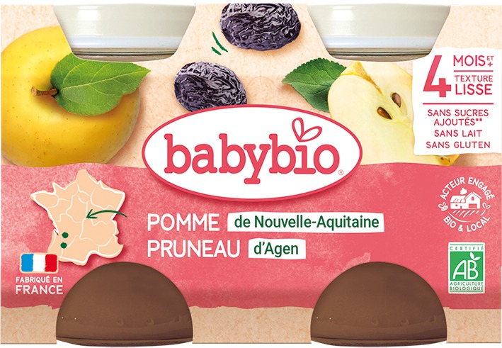 BABYBIO, Jablko, slivka, 2× 130 g