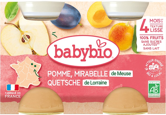 BABYBIO jablko mirabelky a slivky, 2× 130 g
