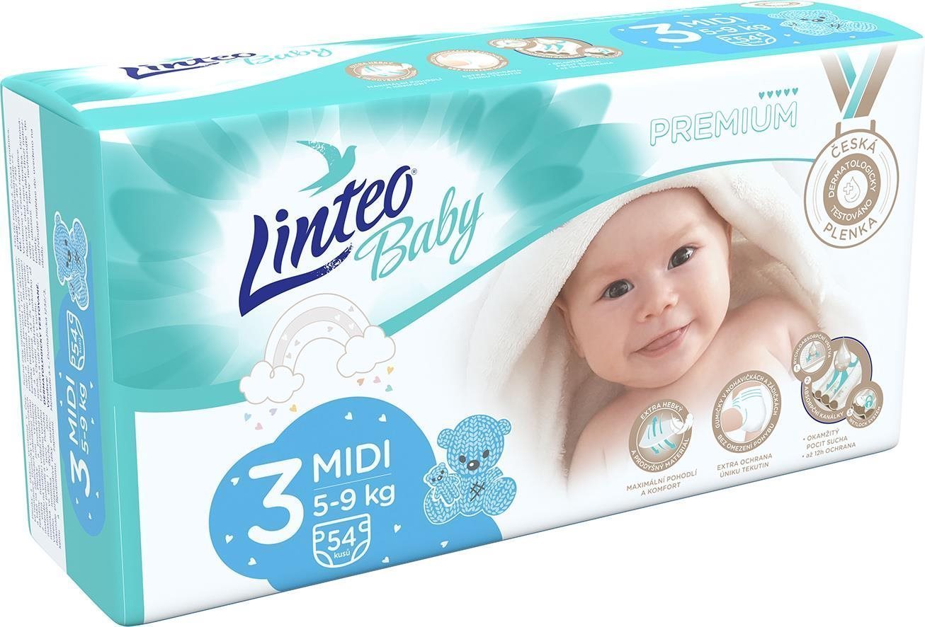 LINTEO Baby Prémium MIDI (5 – 9 kg) 54 ks