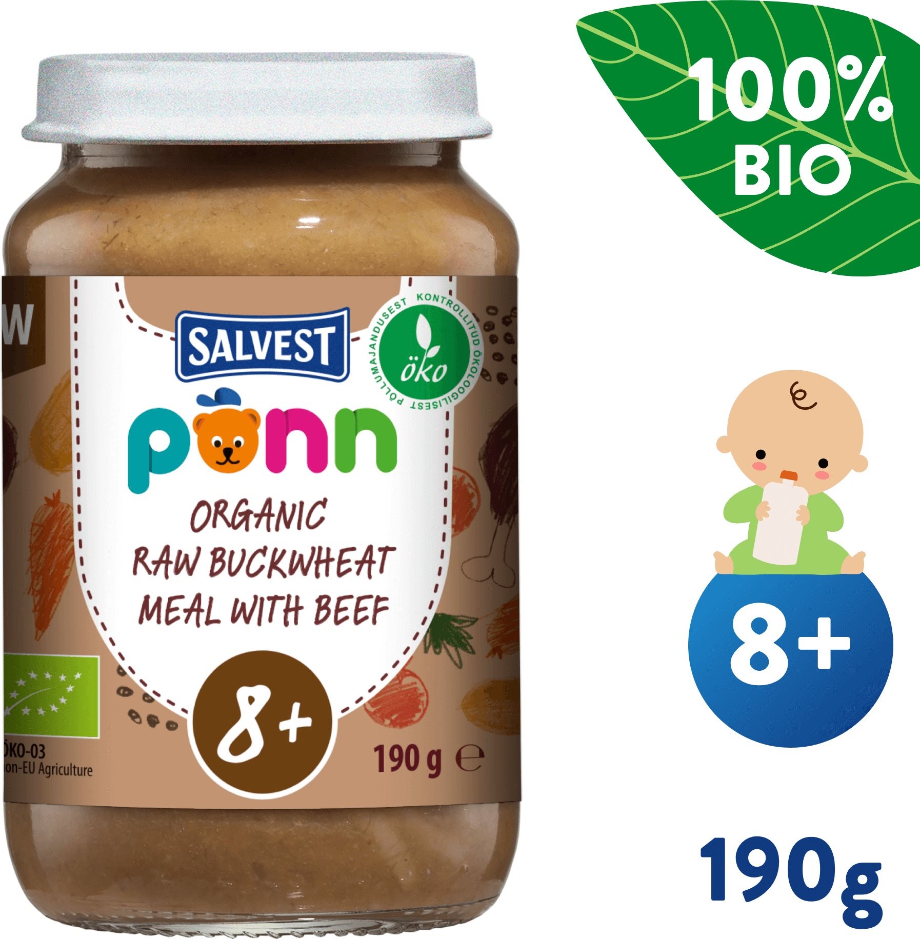 SALVEST Ponn BIO Hovädzie mäso s pohánkou a zeleninou (190 g)