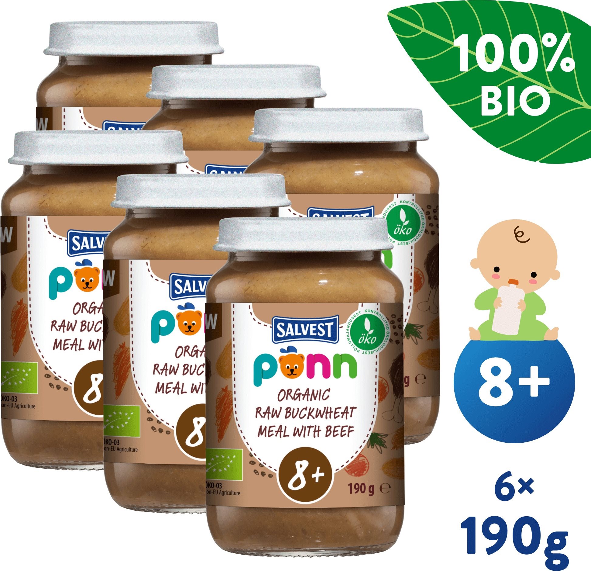 SALVEST Ponn BIO Hovädzie mäso s pohánkou a zeleninou (6× 190 g)