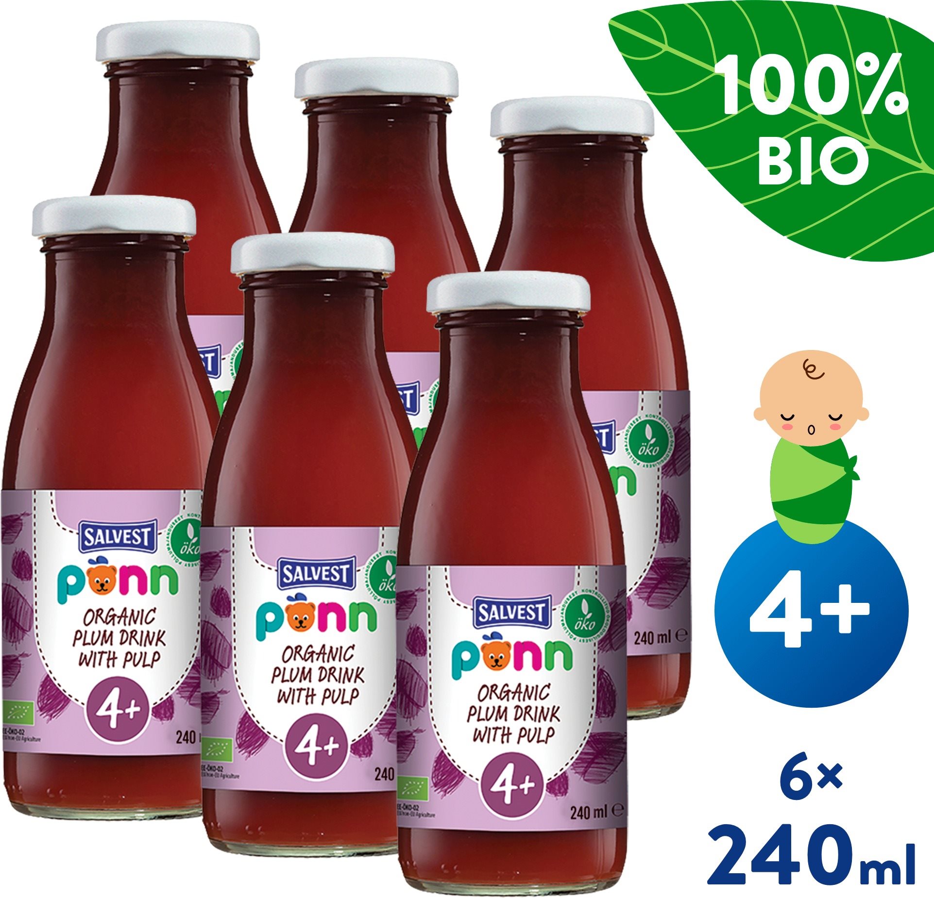 SALVEST Ponn BIO Slivková šťava s dužinou (6× 240 ml)