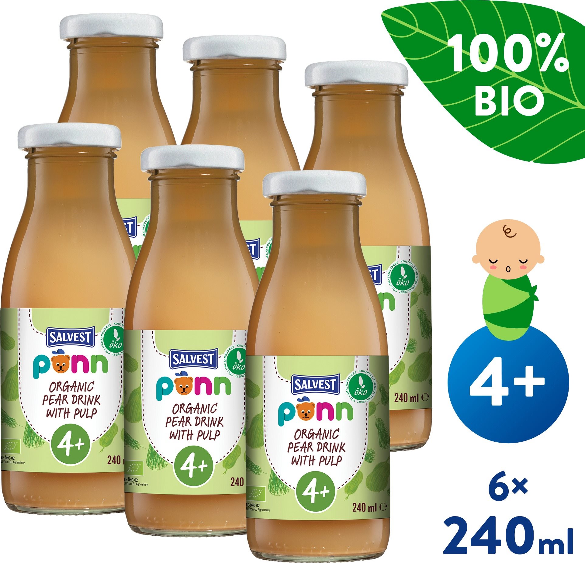 SALVEST Ponn BIO Hrušková šťava s dužinou (6× 240 ml)