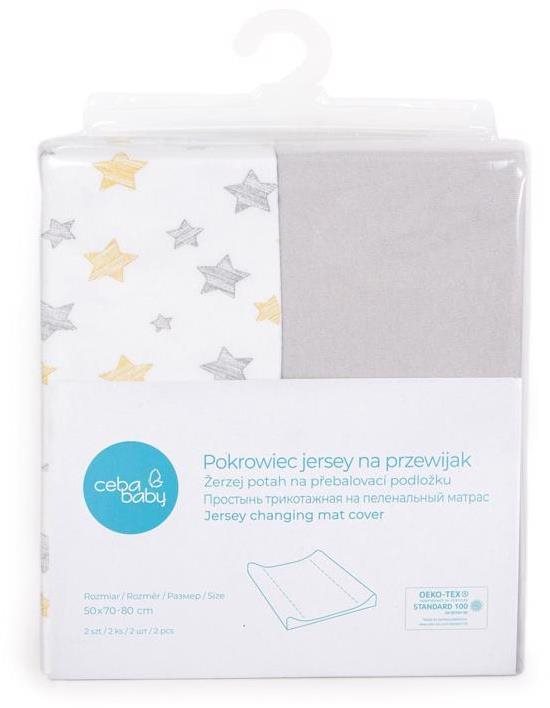 CEBA Poťah na prebaľovaciu podložku 50 × 70 – 80 cm 2 ks, Light Grey + Yellow Stars