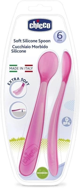 Chicco lyžička silikónová 2 ks ružová 6 m+