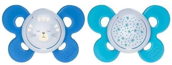 Chicco Physio Comfort silikón nočný, chlapec – mačka/hviezdy 2 ks, 16 – 36 mes.+