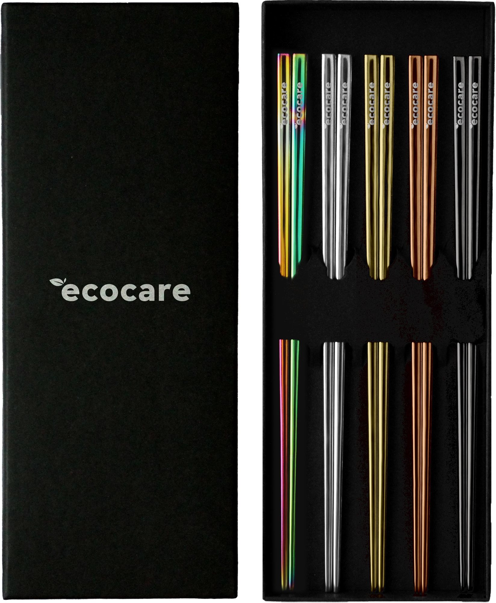 ECOCARE Kovové Sushi Paličky Box Mix (Silver, Gold, Rose, Rainbow, Black) 10 ks