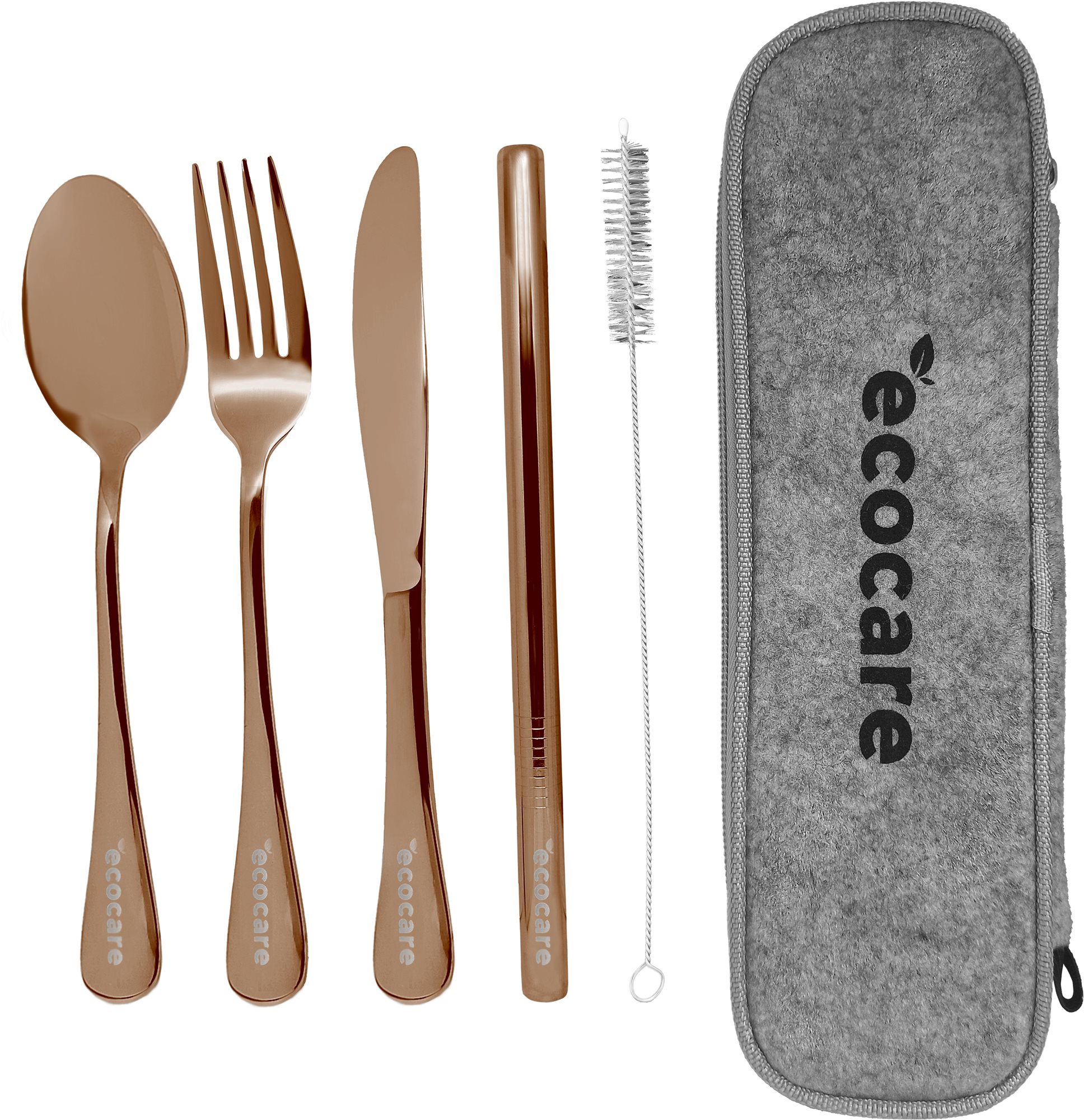 ECOCARE Cestovná sada príborov s puzdrom Rose Gold 4 ks