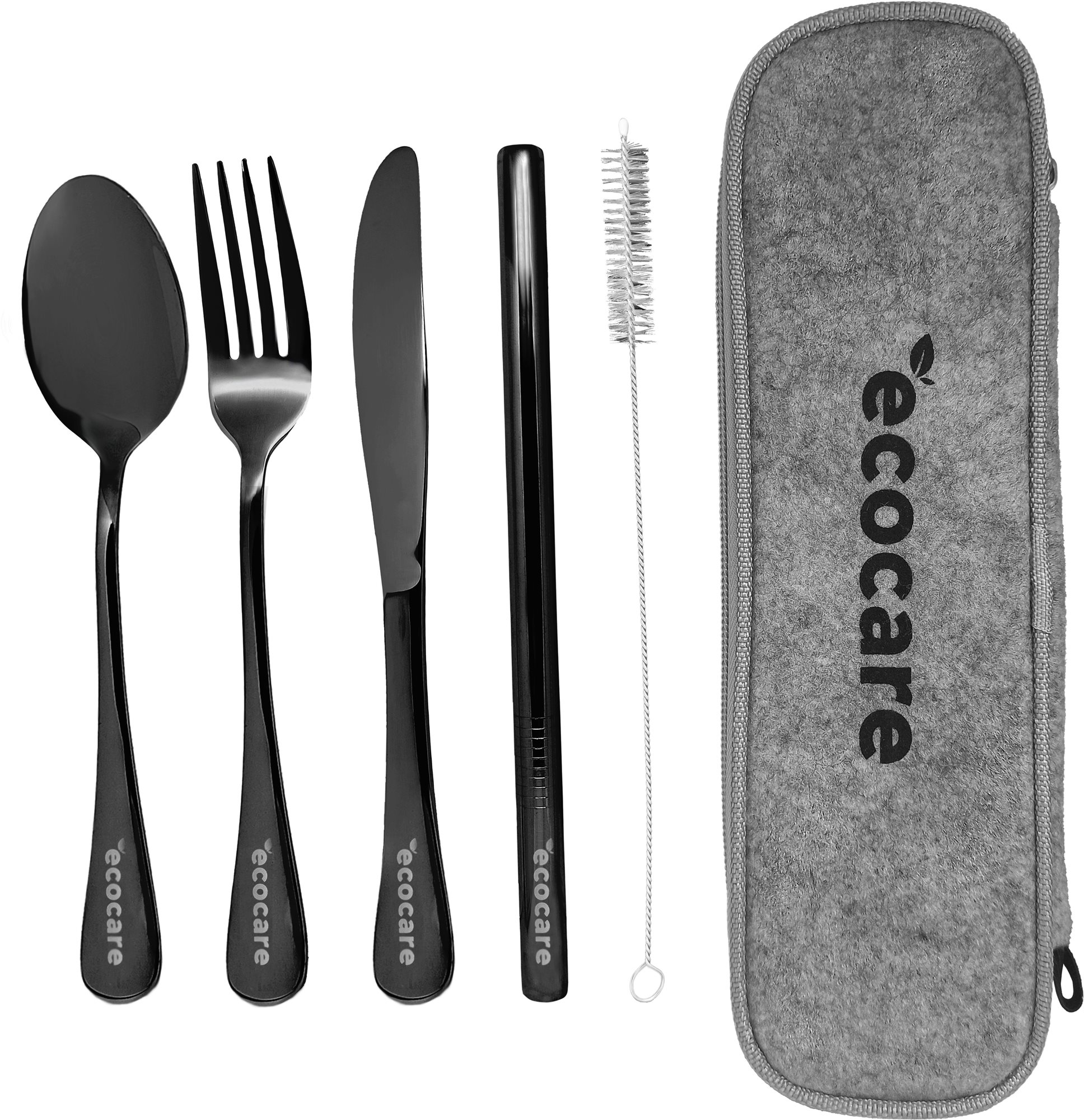 ECOCARE Cestovná sada príborov s puzdrom Black 4 ks