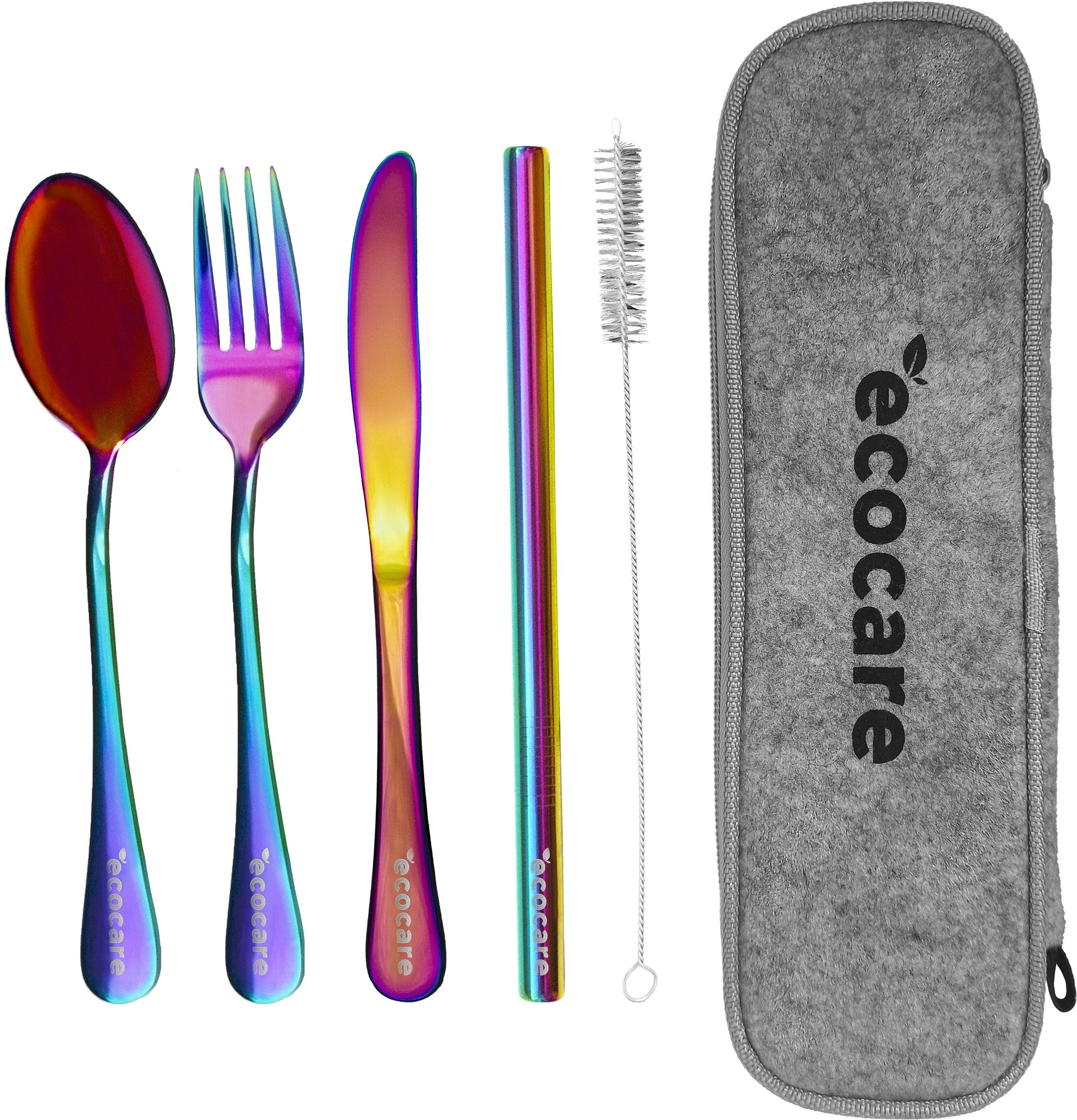 ECOCARE Cestovná sada príborov s puzdrom Rainbow 4 ks
