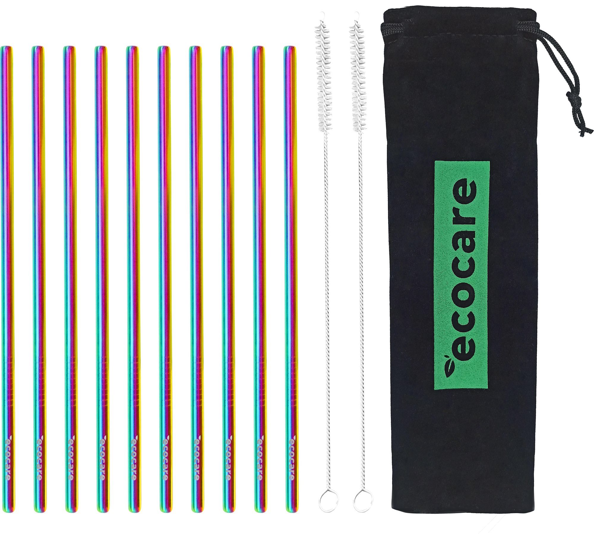ECOCARE Kovové slamky Sada Rainbow 10 ks