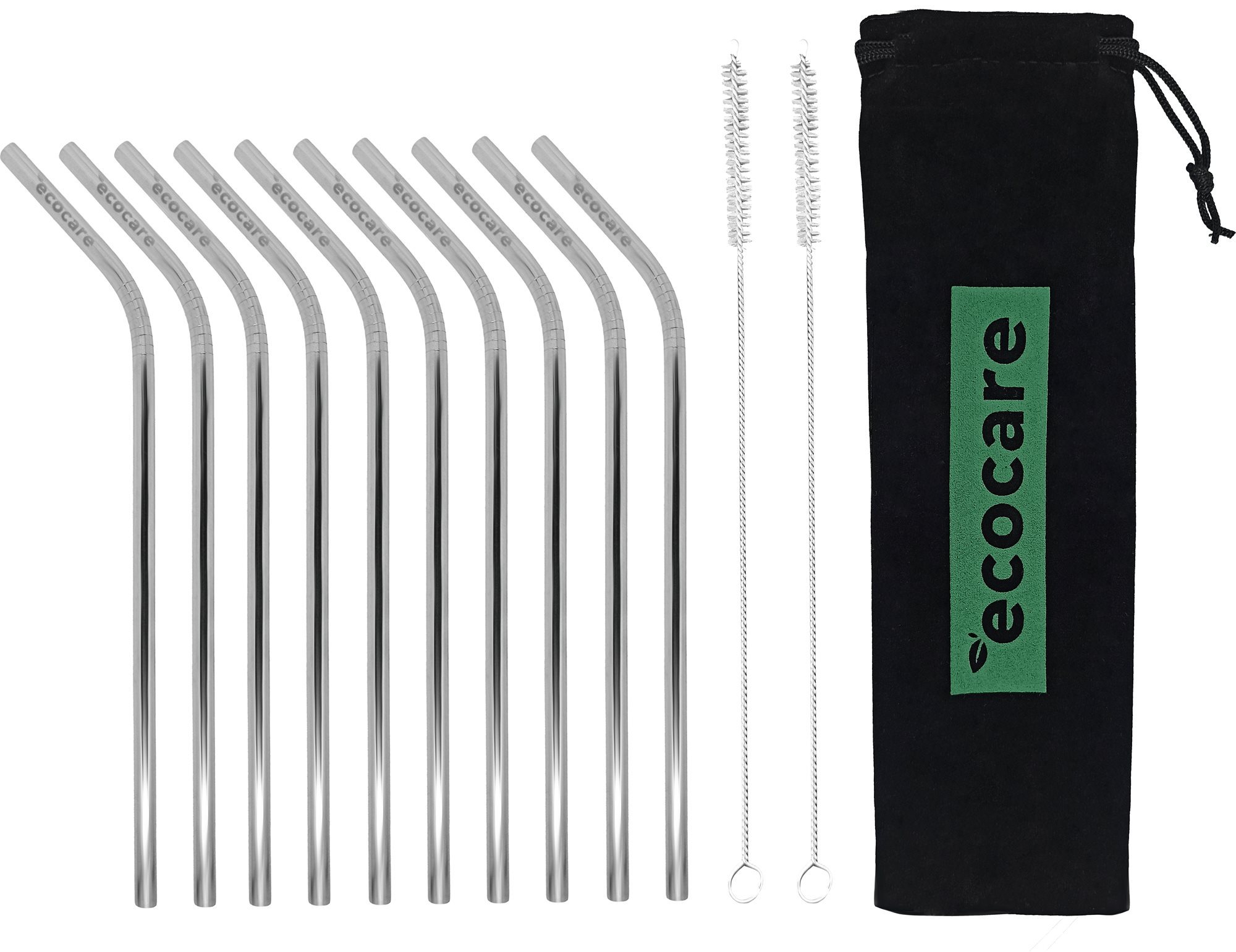 ECOCARE Kovové slamky Set Silver Bent 10 ks