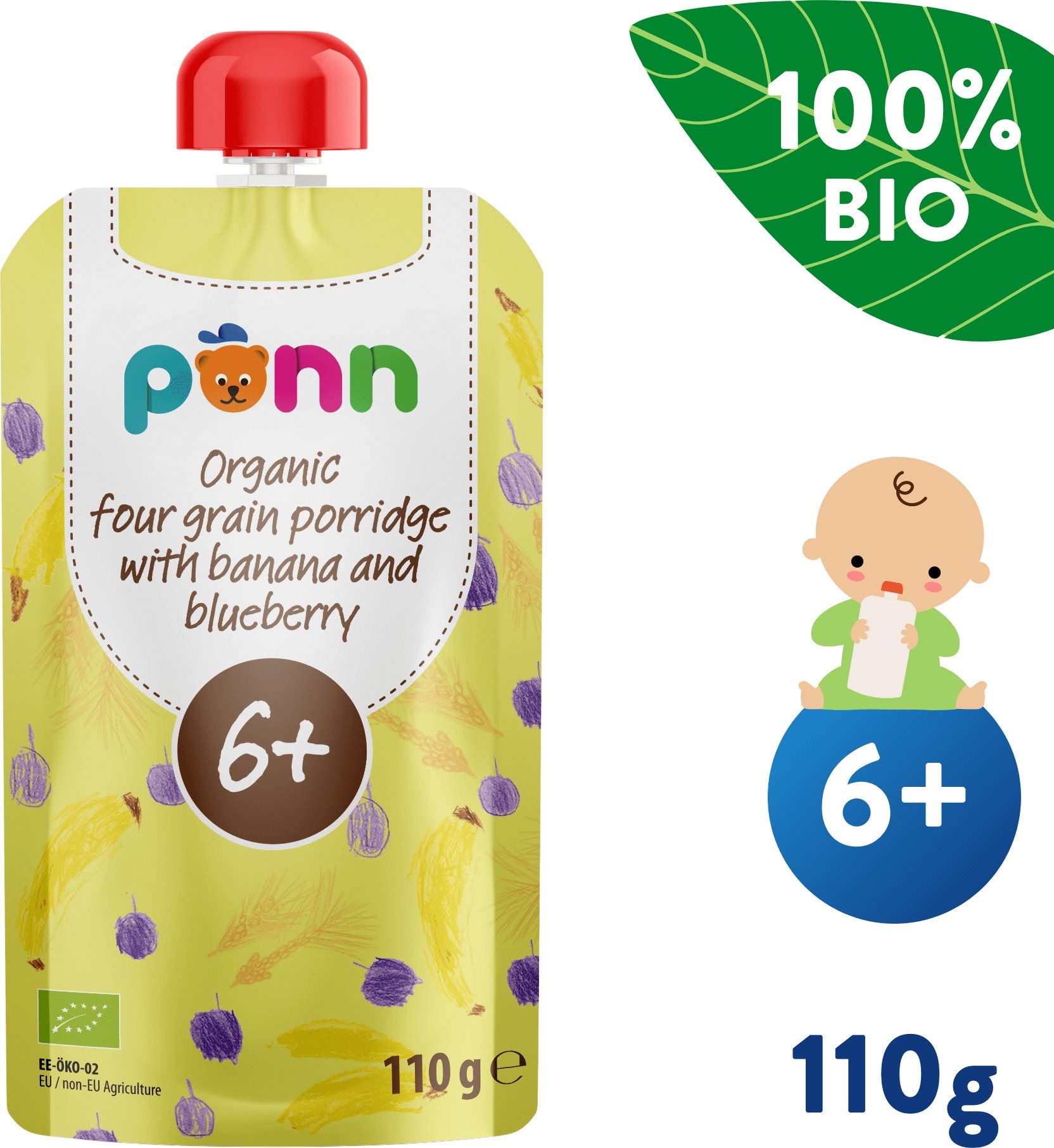 SALVEST Ponn BIO Banán s čučoriedkou a obilnými vločkami (110 g)