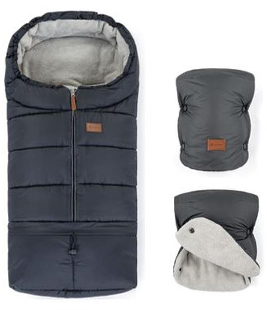 PETITE&MARS zimný set fusak Jibot 3 v 1 a rukavice na kočík Jasie Charcoal Grey