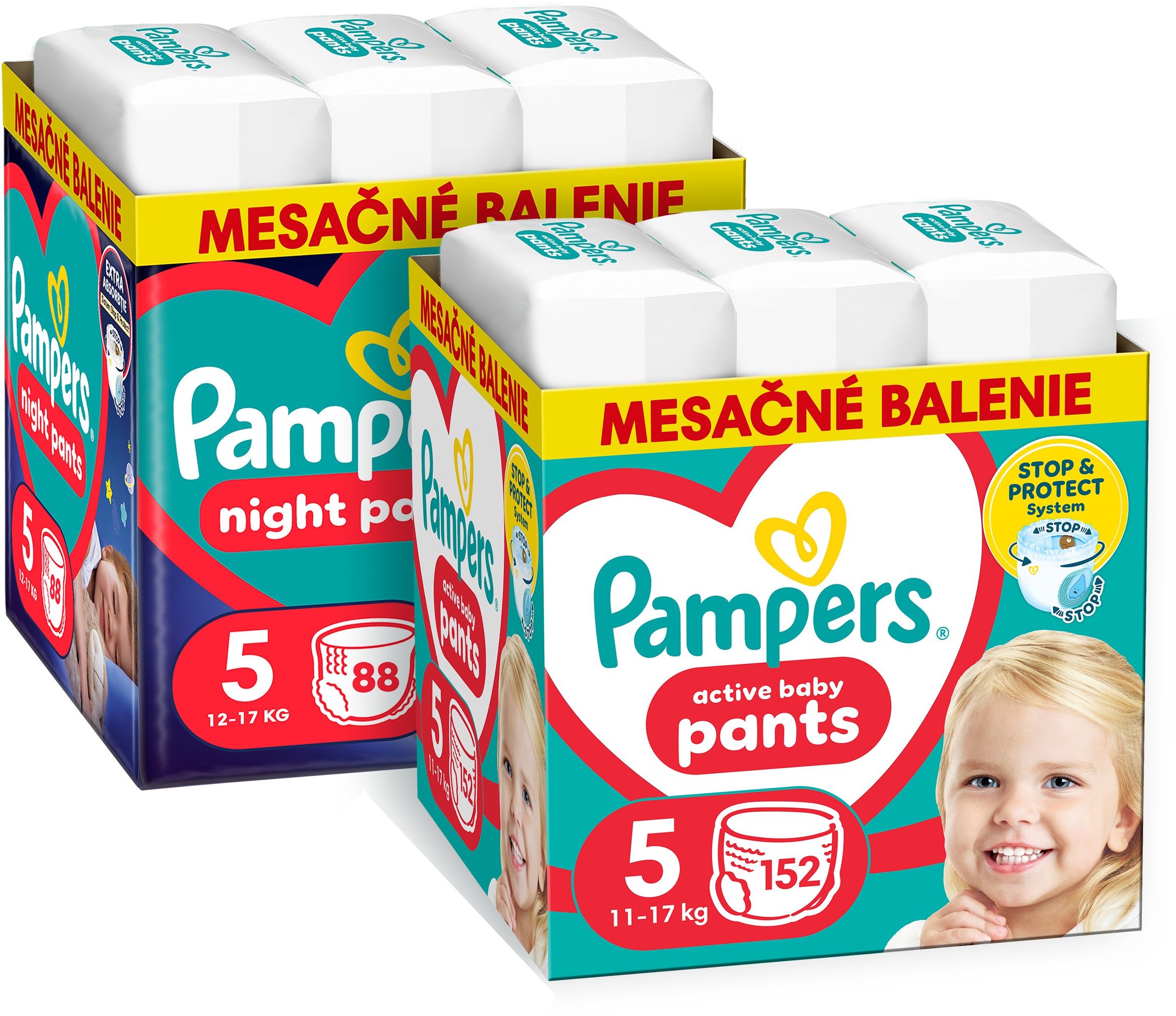 PAMPERS Pants veľ. 5 (152 ks) + Night Pants veľ. 5 (88 ks)
