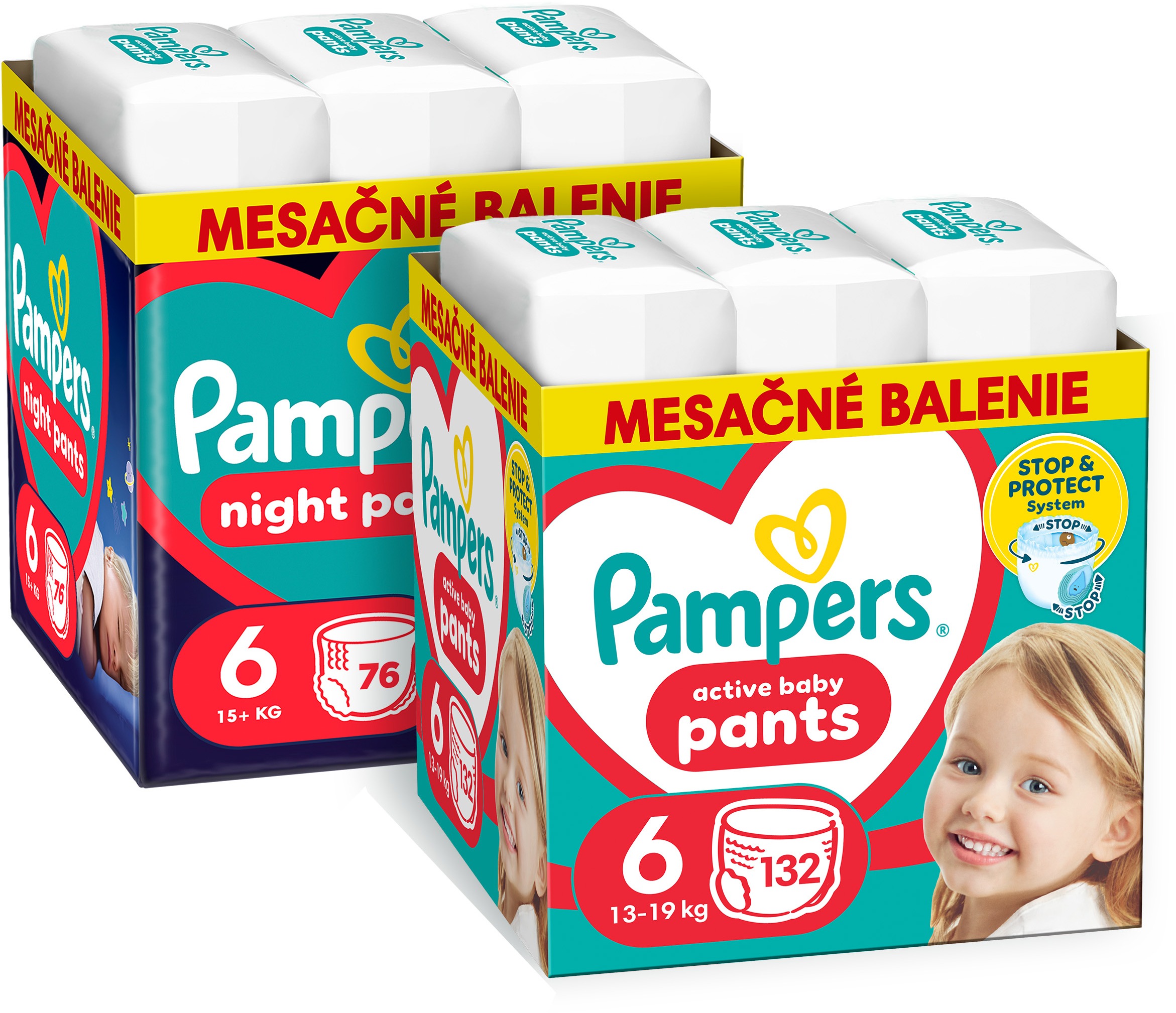 PAMPERS Pants veľ. 6 (132 ks) + Night Pants veľ. 6 (76 ks)
