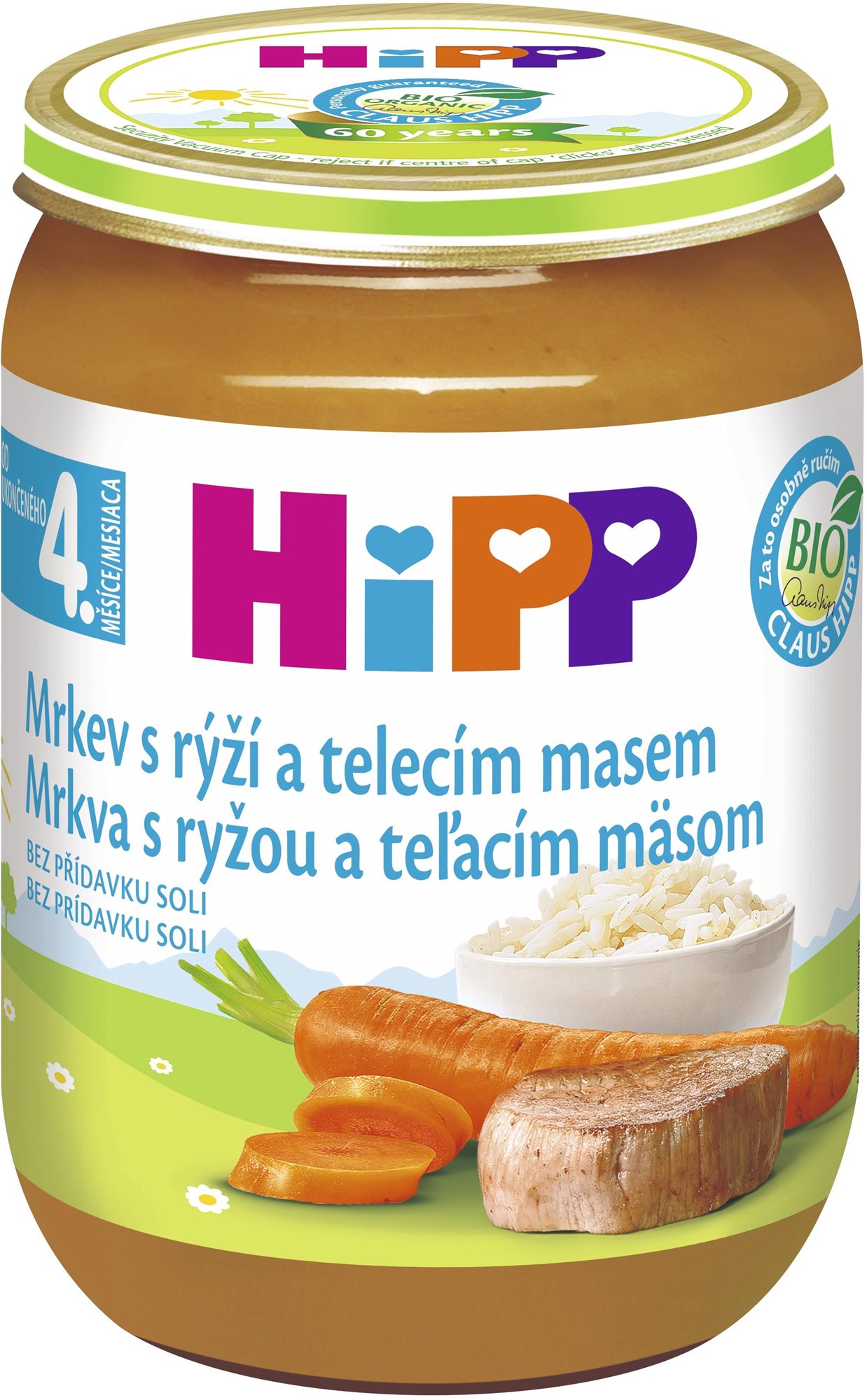 HiPP BIO Mrkva s ryžou a teľacím mäsom od uk. 4. – 6. mesiaca, 190 g