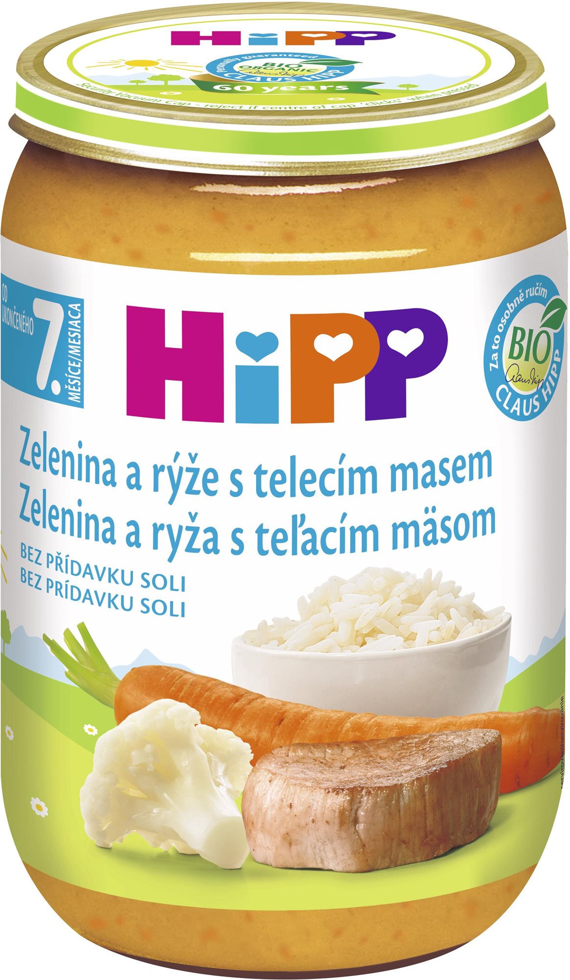 HiPP BIO Zelenina s ryžou a teľacím mäsom od ukončeného 8. mesiaca, 220 g