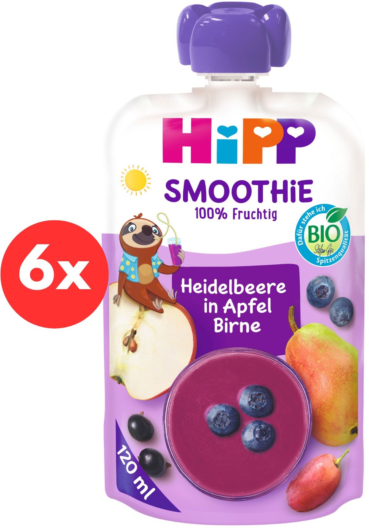 HiPP BIO Smoothie Jablko-Hruška-Čučoriedky 6× 120 ml