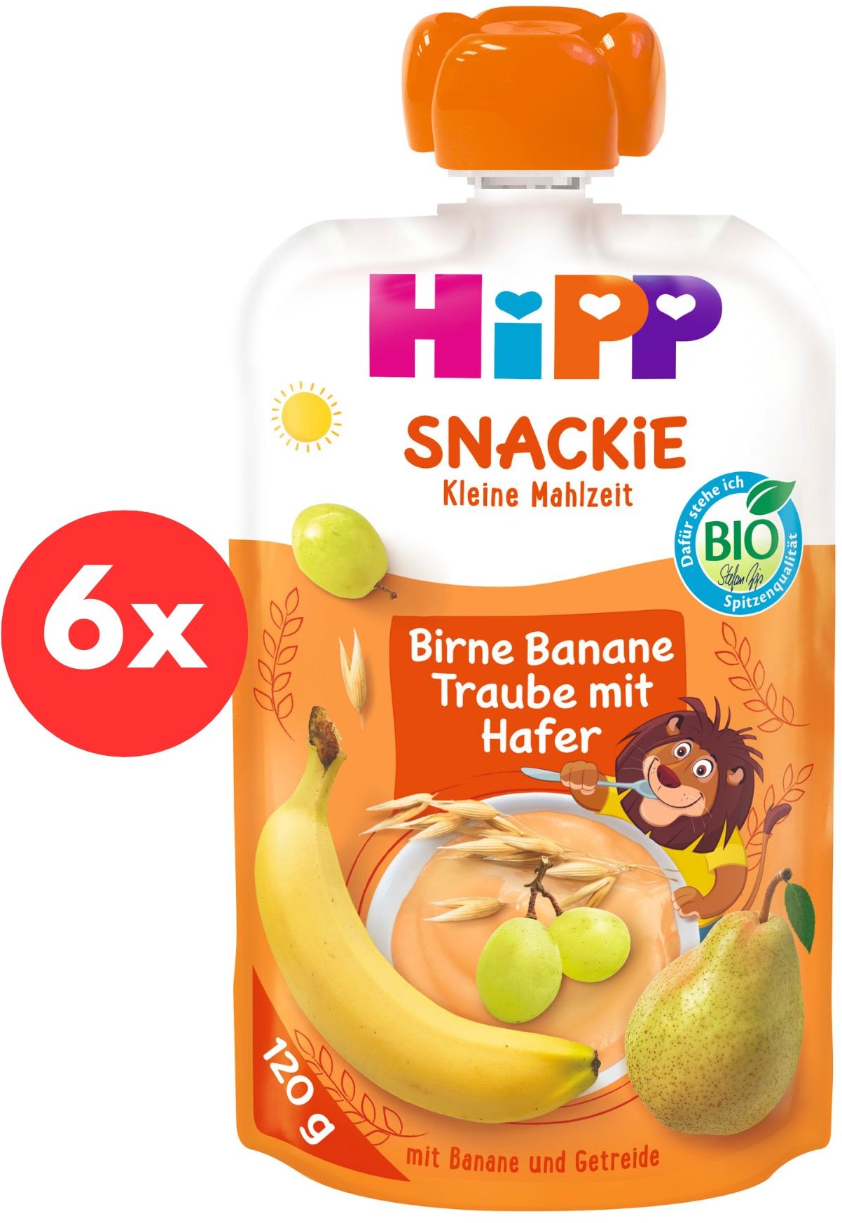 HiPP BIO Snackie Hruška-Banán-Biele hrozno-Ovos 6× 120 g