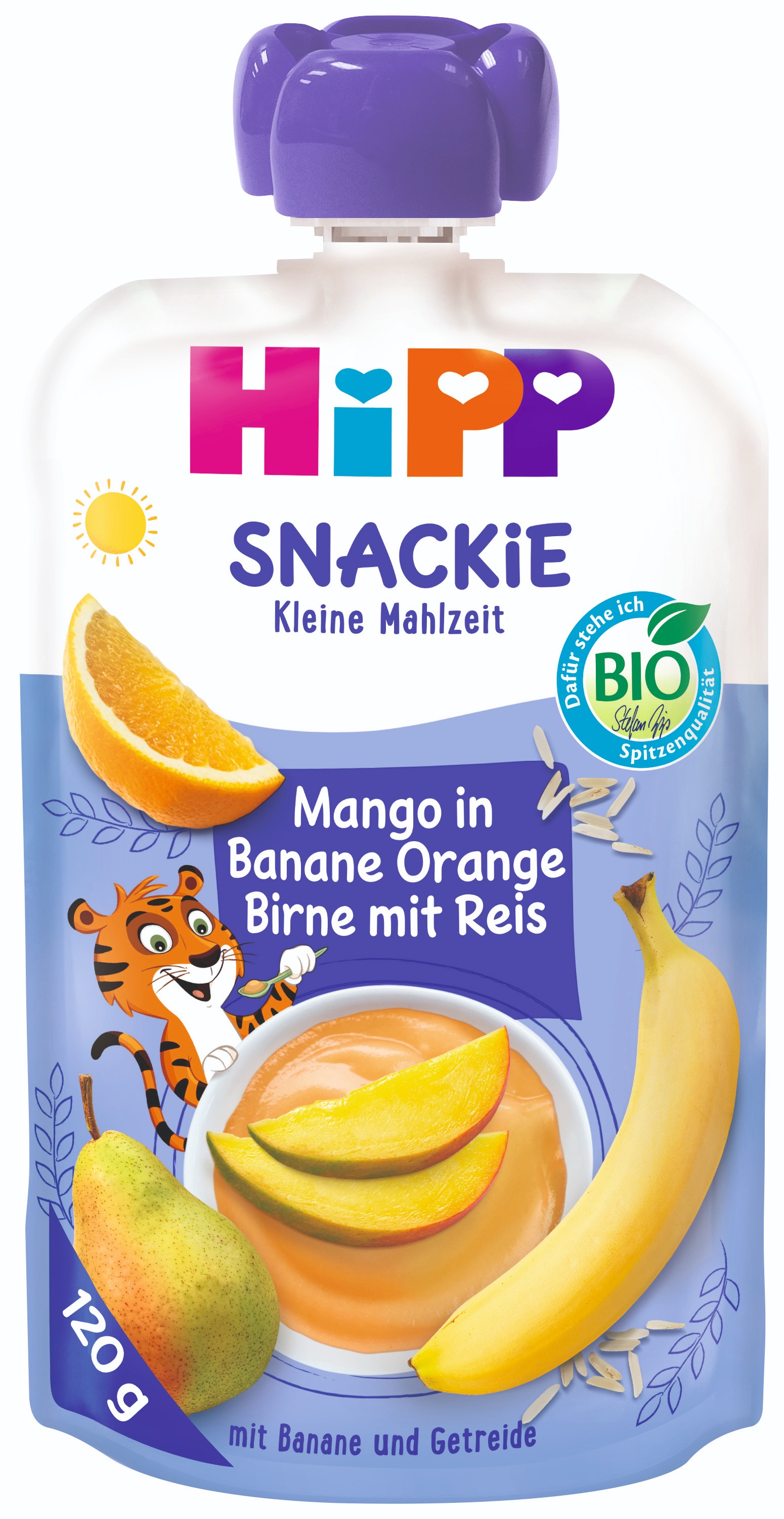 HiPP BIO Snackie Hruška-Pomaranč-Mango-Banán-Ryža 6× 120 g