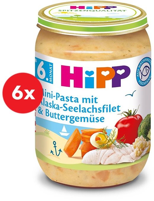HiPP Mini cestoviny s aljašskou treskou v maslovej zelenine 6× 190 g