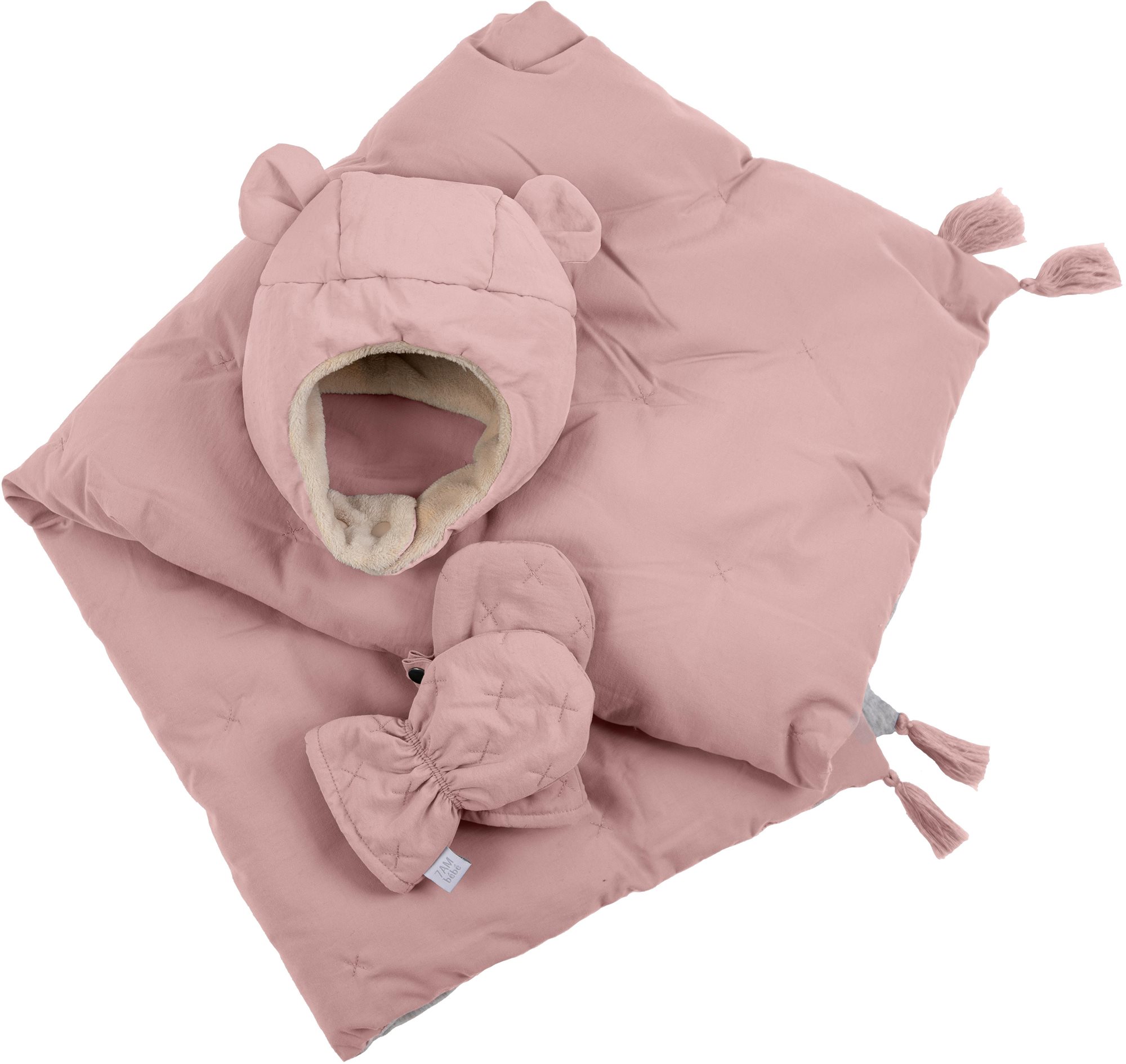7AM Enfant komplet AIRY PINK (6 – 12 mes.) – čiapka, rukavice, deka