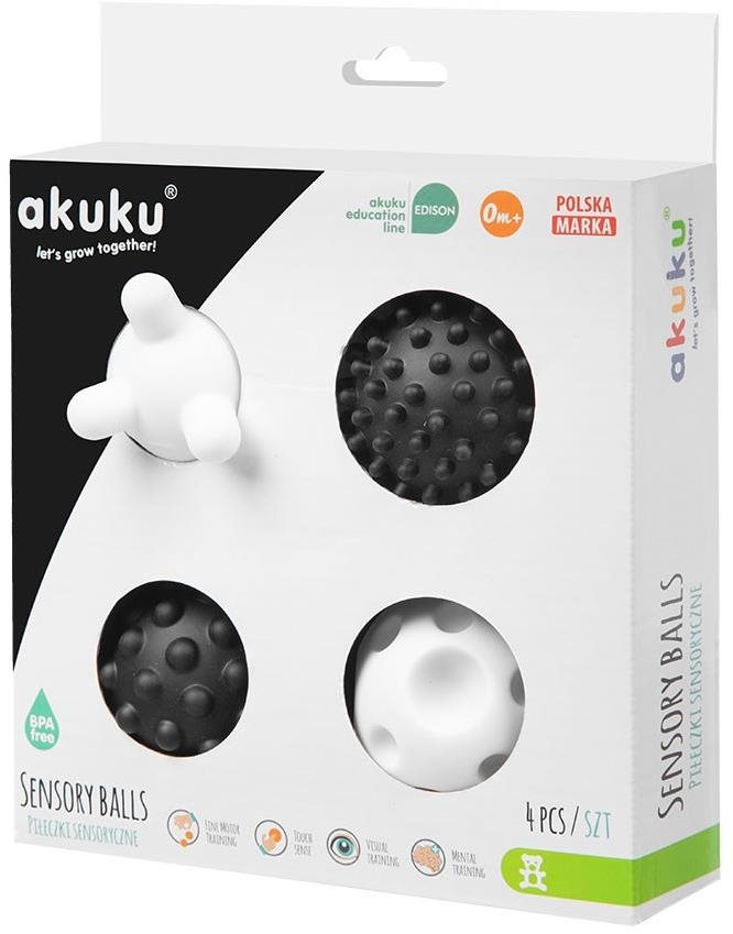 AKUKU sada senzorických loptičiek, čierno-biele 4 ks