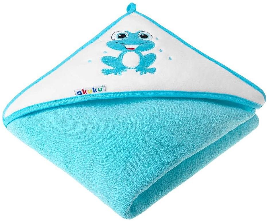 AKUKU detská osuška 100 × 100 cm tyrkysová so žabkou