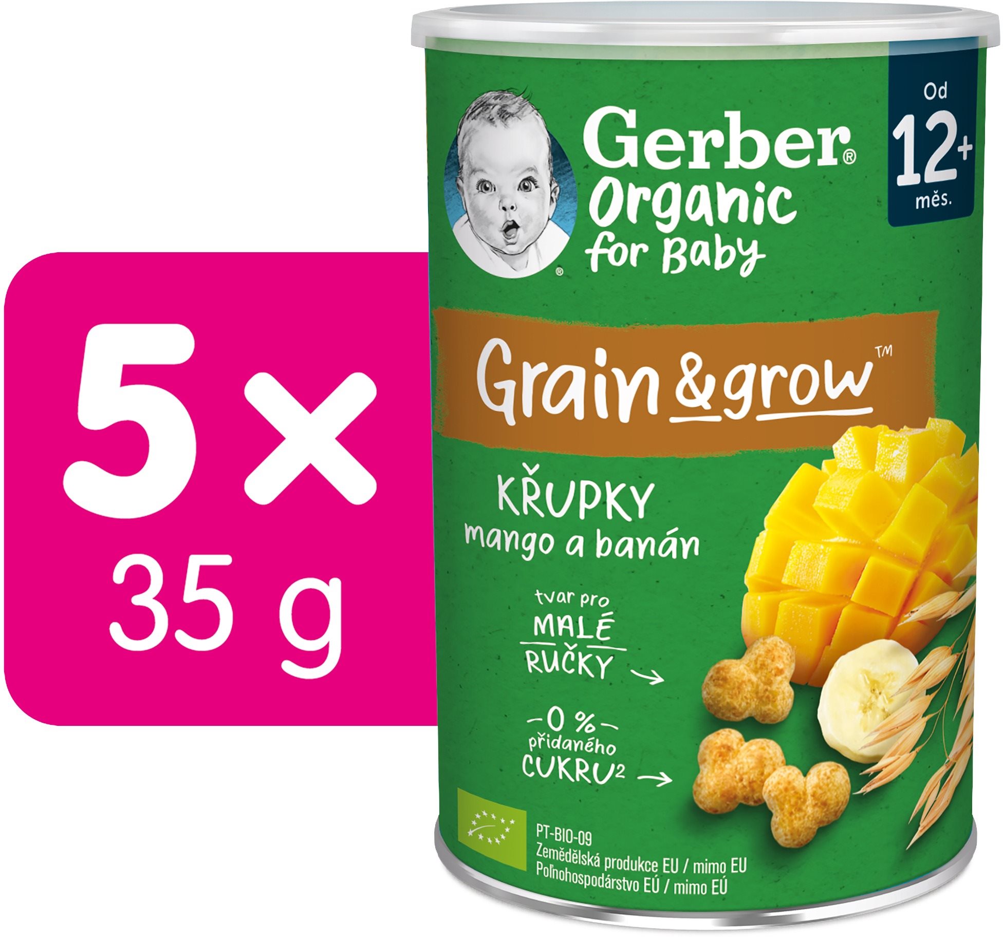 GERBER Organic chrumky s mangom a banánom 5× 35 g