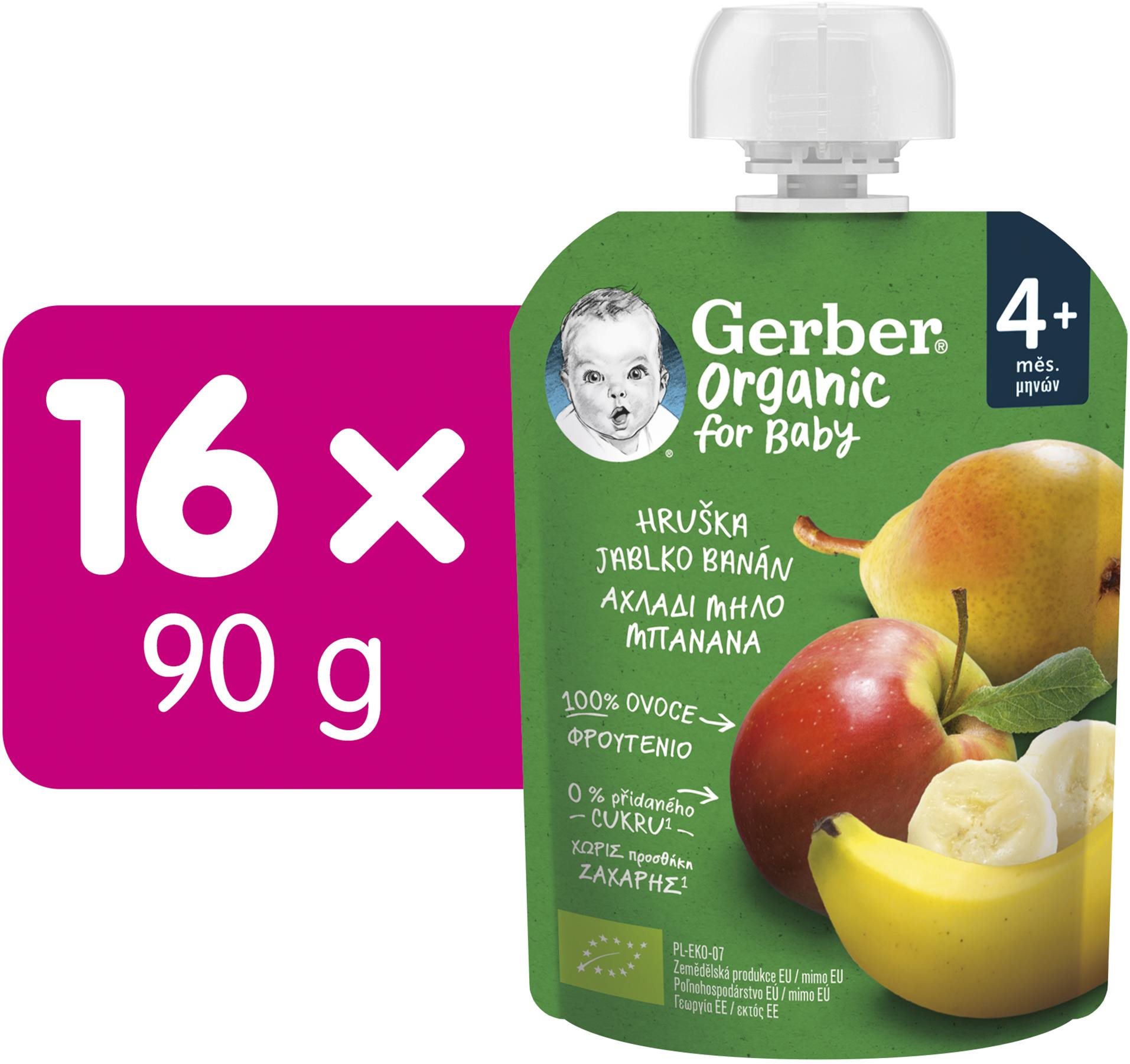GERBER Organic kapsička hruška, jablko a banán 16× 90 g