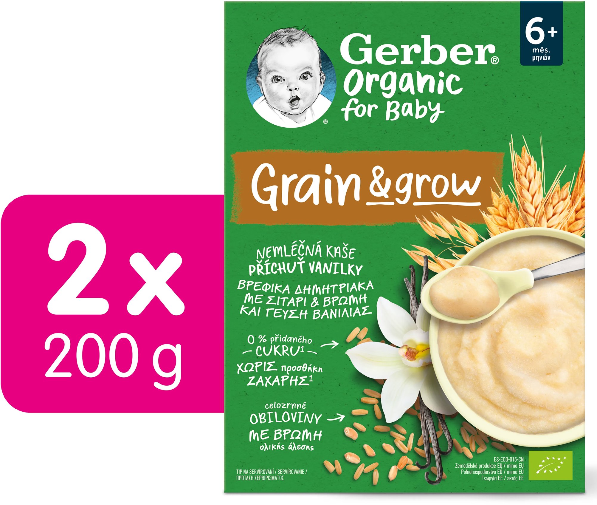 GERBER Organic nemliečna kaša s príchuťou vanilky 2× 200 g