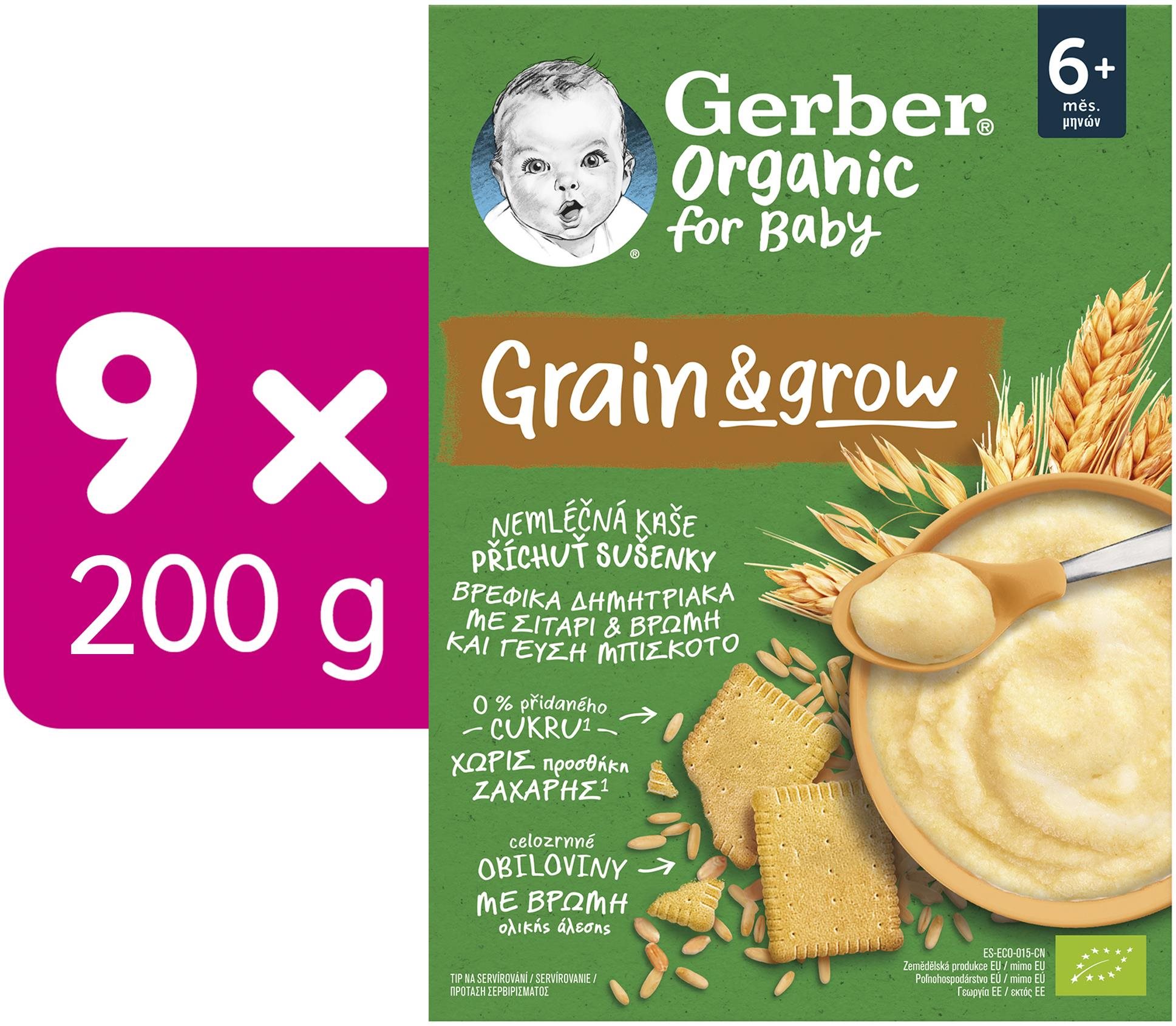 GERBER Organic nemliečna kaša s príchuťou sušienky 9× 200 g
