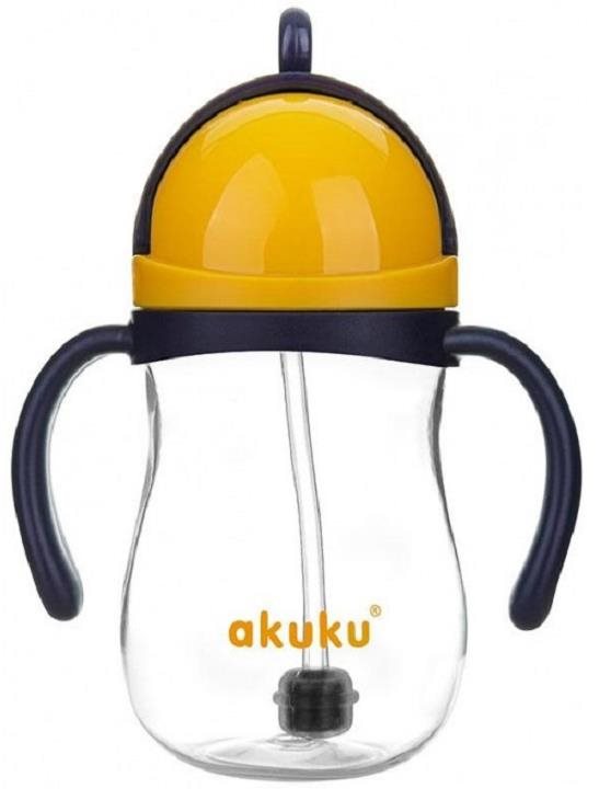 AKUKU kúzelná fľaša so slamkou a závažím žltá, 280 ml