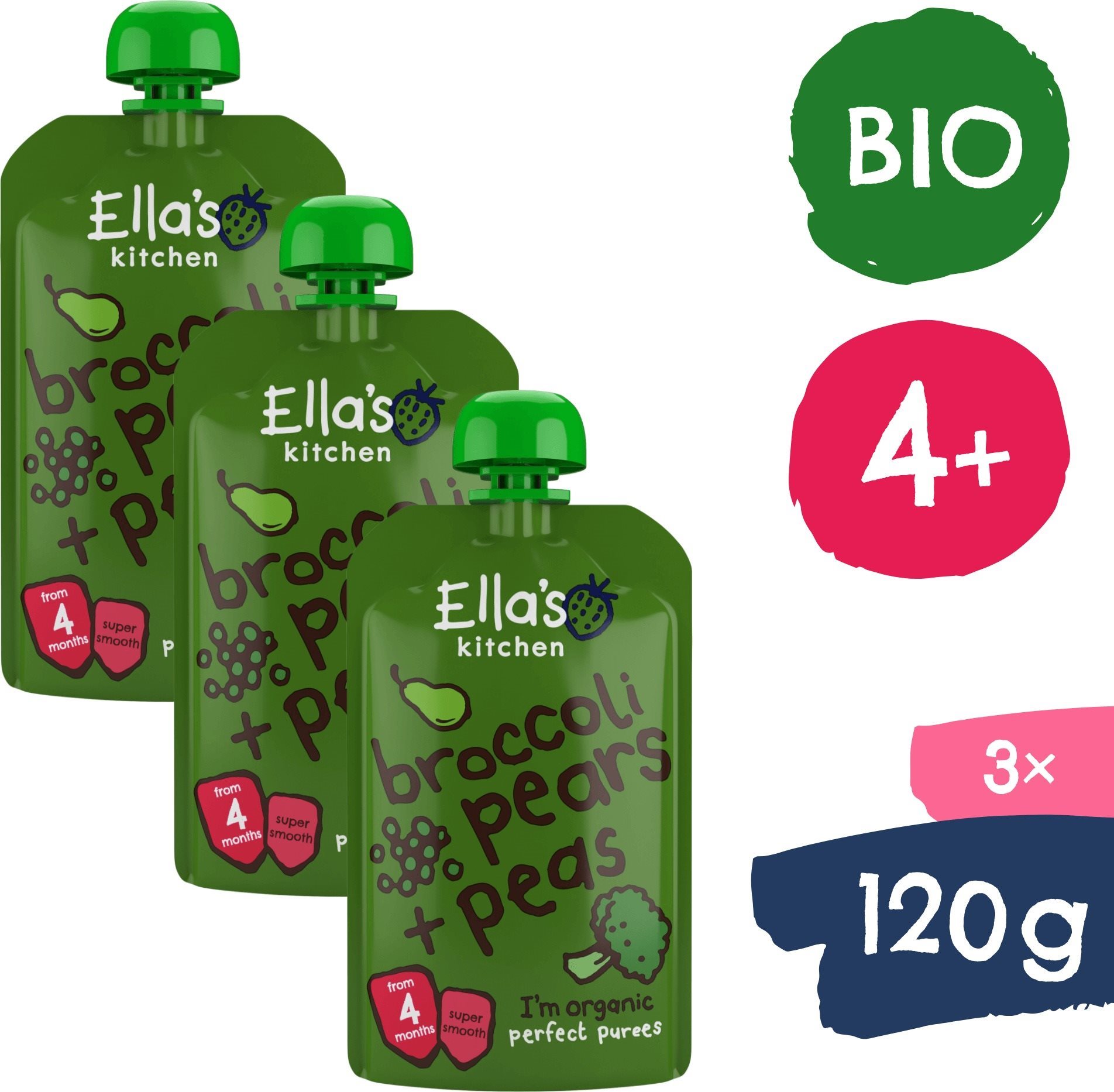 Ella's Kitchen BIO Hruška, hrášok a brokolica (3× 120 g)