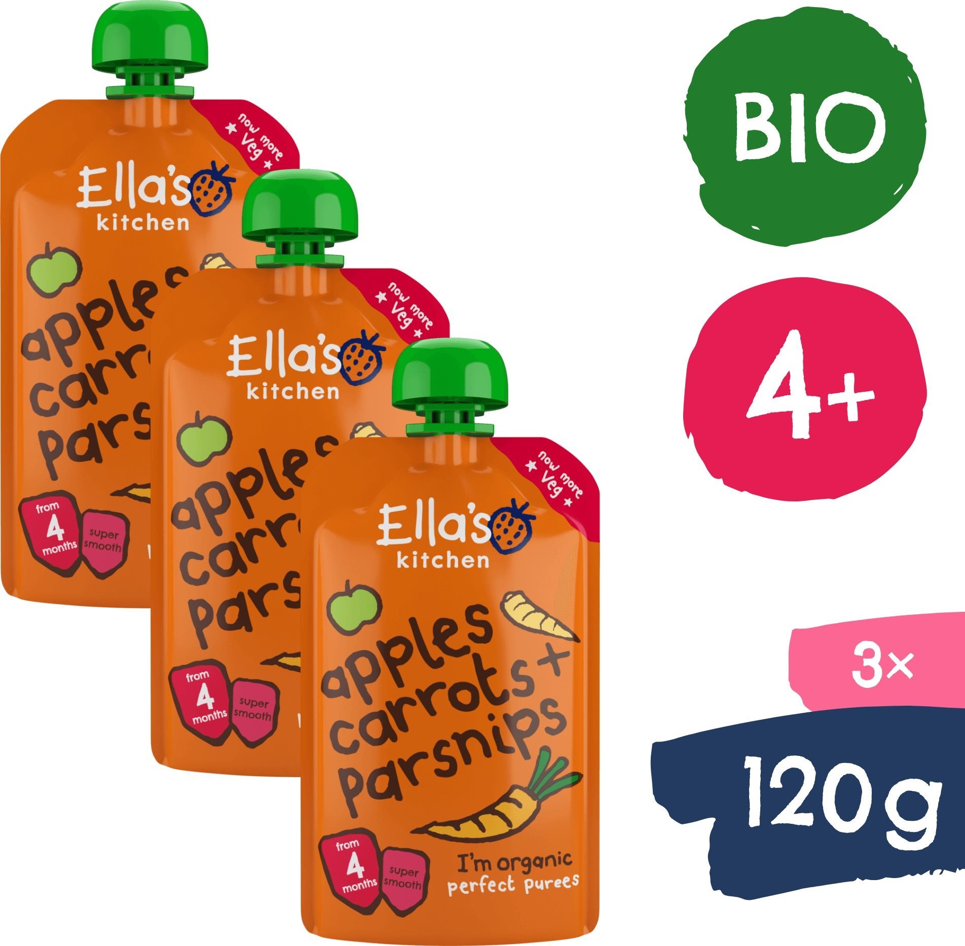Ella's Kitchen BIO Mrkva, jablko a paštrnák (3× 120 g)