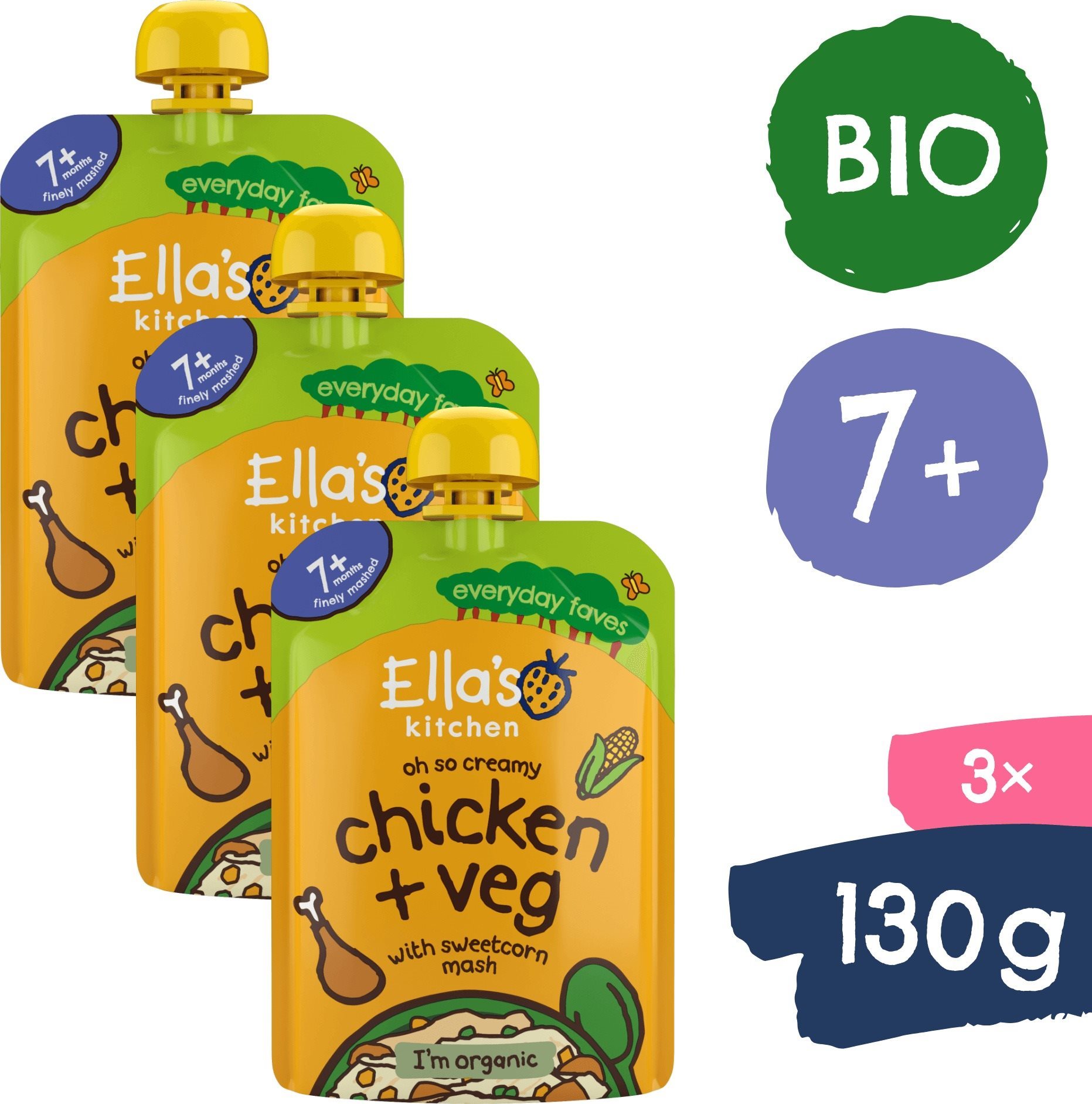 Ella's Kitchen BIO Kuriatko s kukuričnou kašou (3× 130 g)