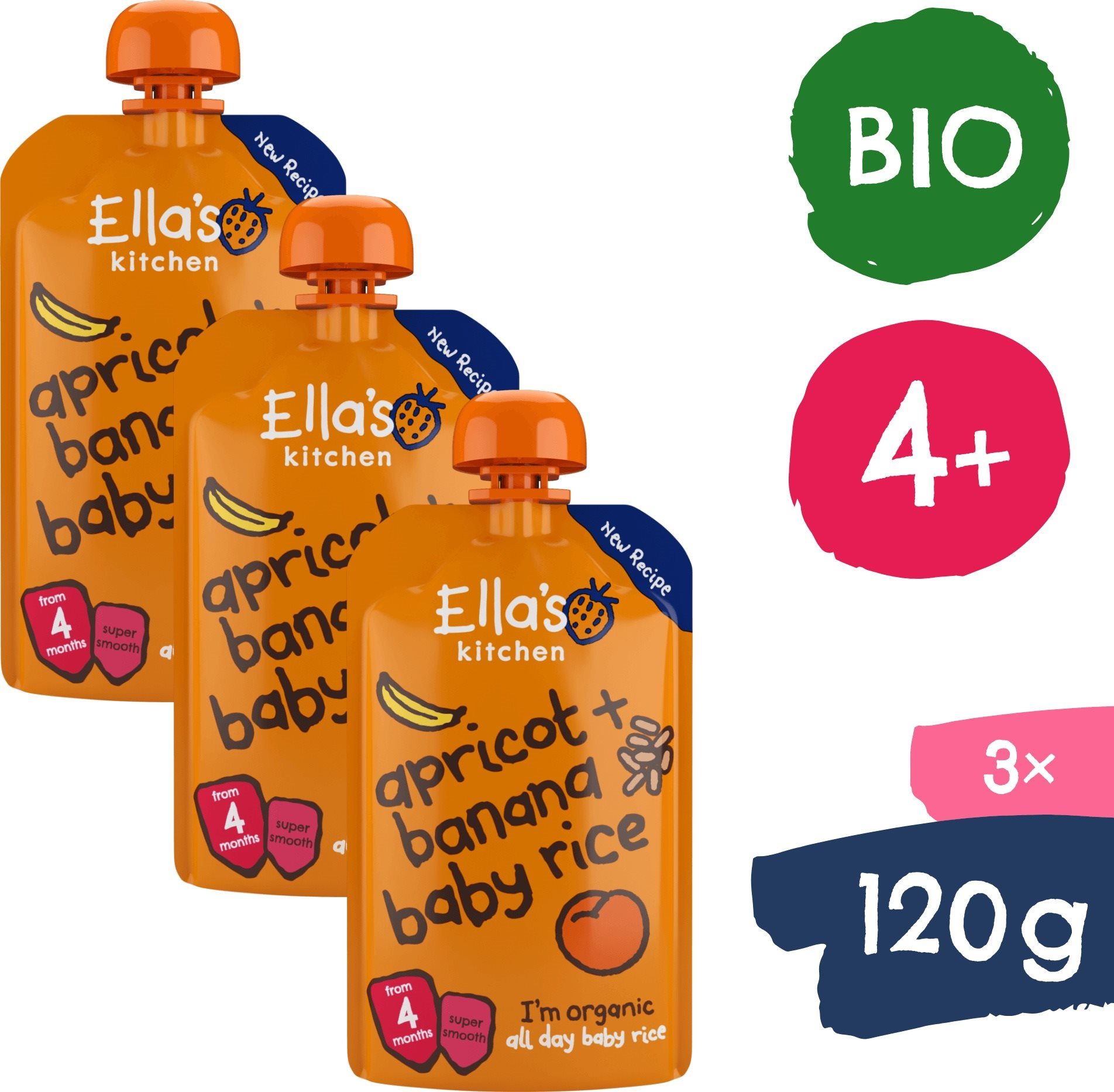 Ella's Kitchen BIO Detská ryža, banán a marhuľa (3× 120 g)
