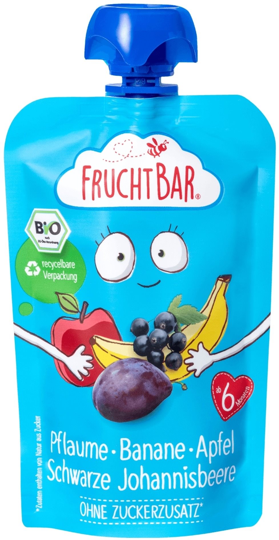 FruchtBar BIO ovocná kapsička s jablkom, banánom, slivkou a čiernymi ríbezľami100 g