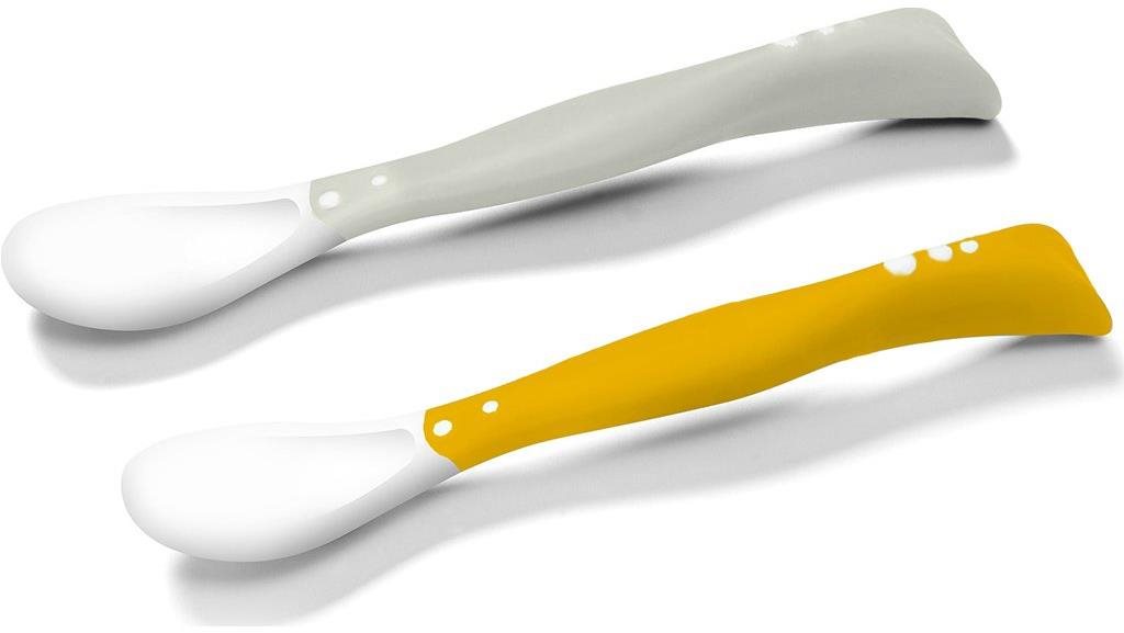 BabyOno, detské elastické lyžičky, sivá/žltá, 2 ks