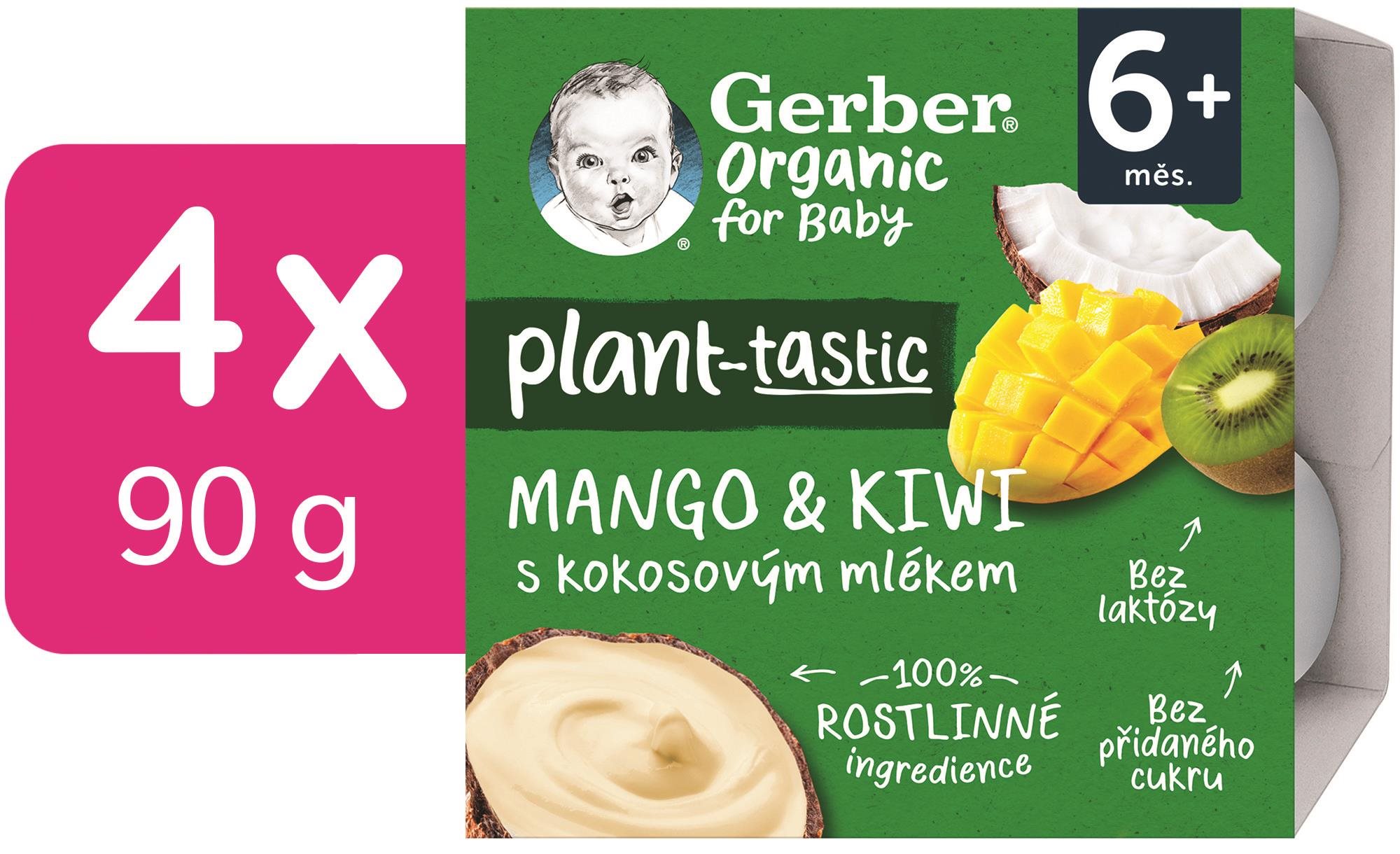 GERBER Organic 100 % rastlinný dezert mango a kiwi s kokosovým mliekom 4× 90 g