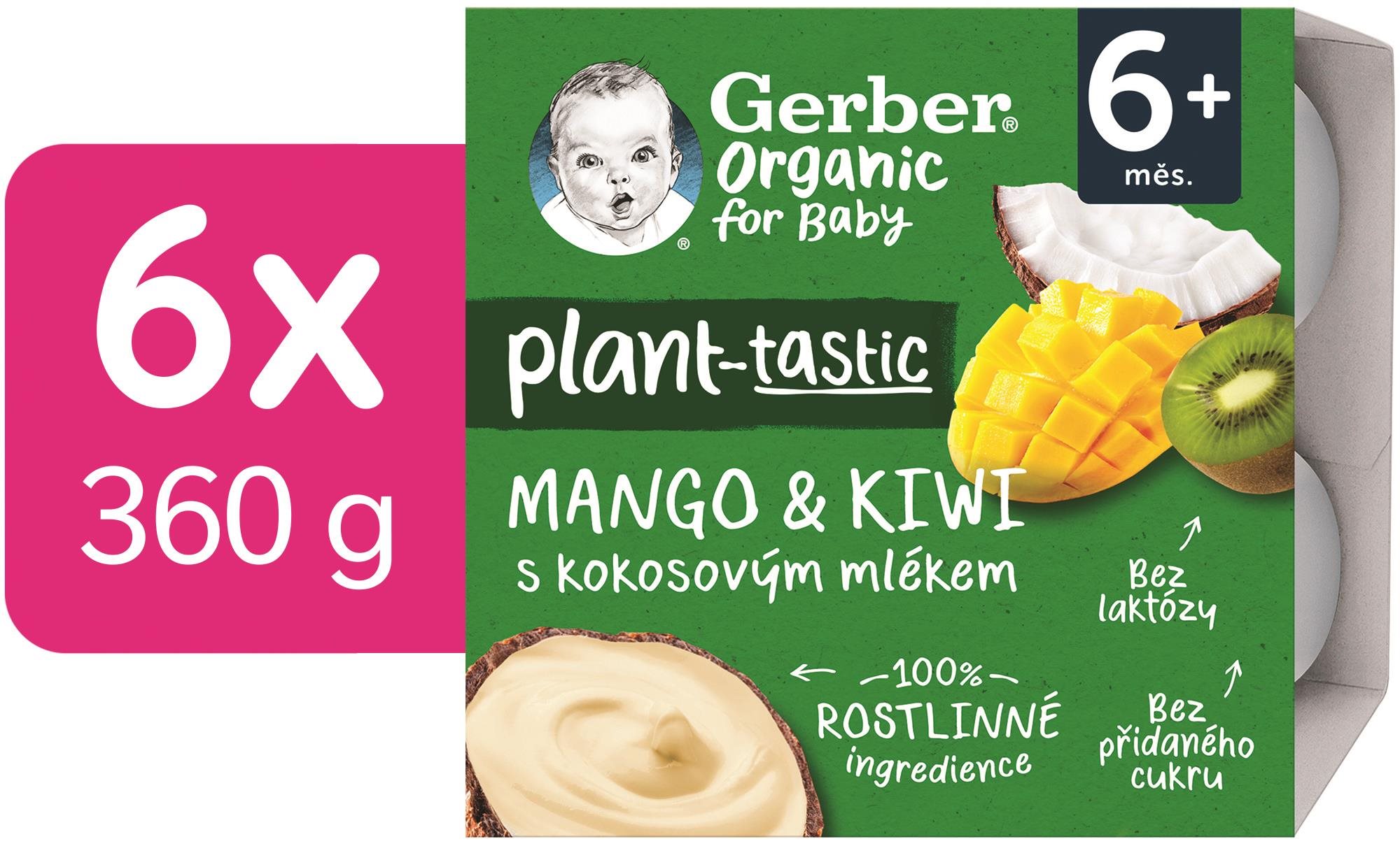 GERBER Organic 100 % rastlinný dezert mango a kiwi s kokosovým mliekom 6× (4× 90 g)