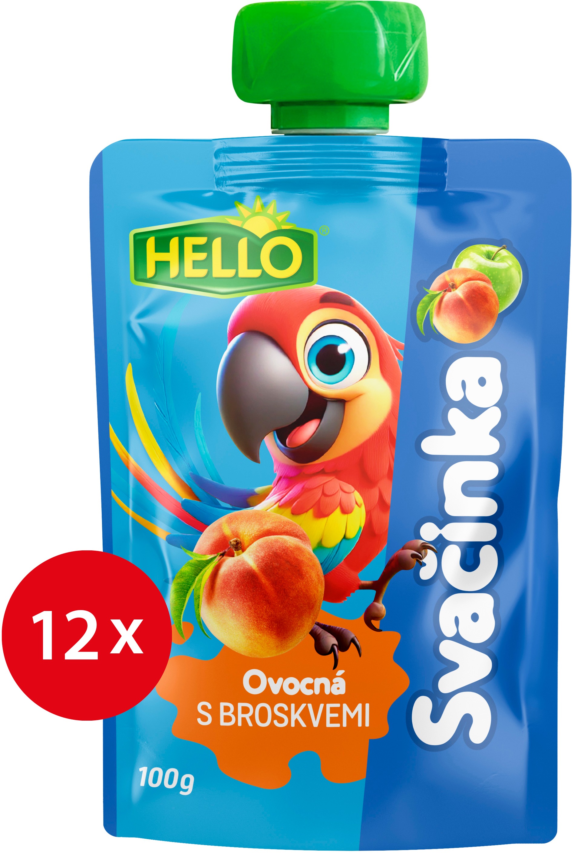 HELLO ovocná kapsička s broskyňami 12× 100 g