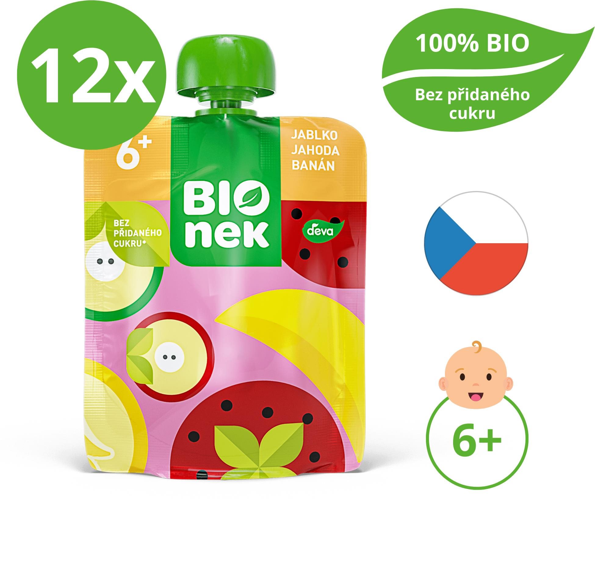 BIOnek BIO jablko, jahoda a banán 12× 90 g