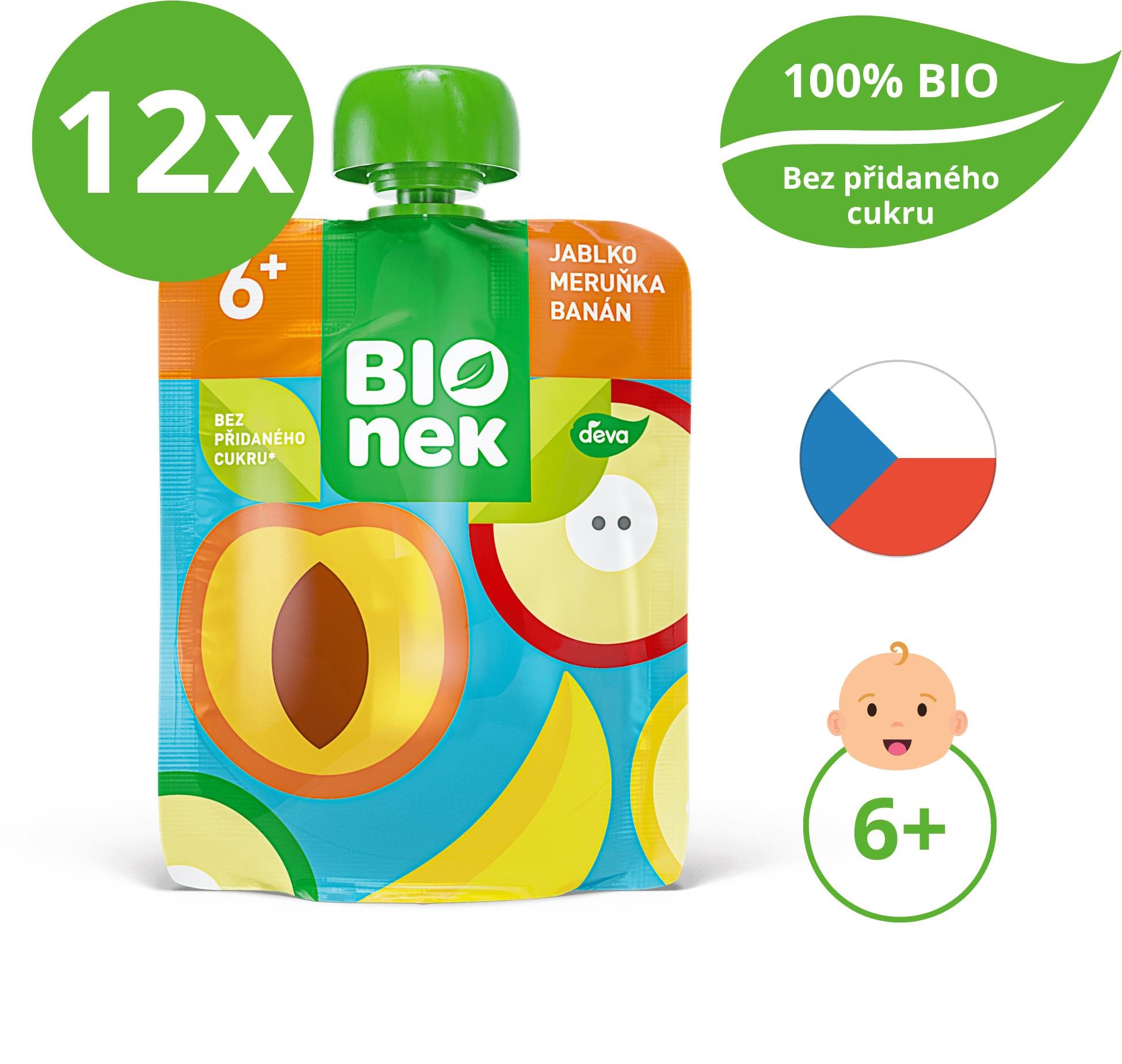BIOnek BIO jablko, marhuľa a banán 12× 90 g