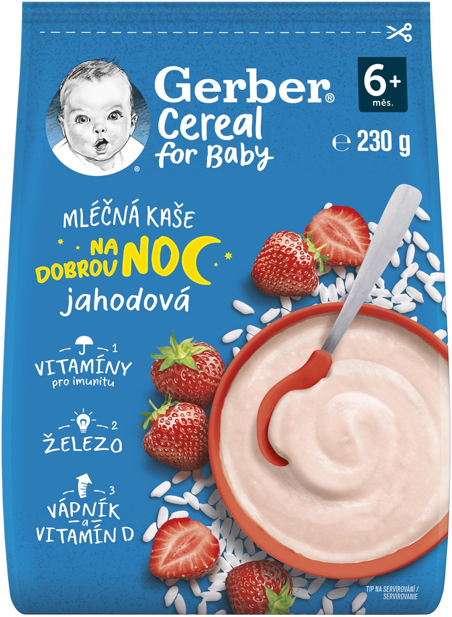 GERBER Cereal mliečna kaša Dobrú noc jahodová 230 g