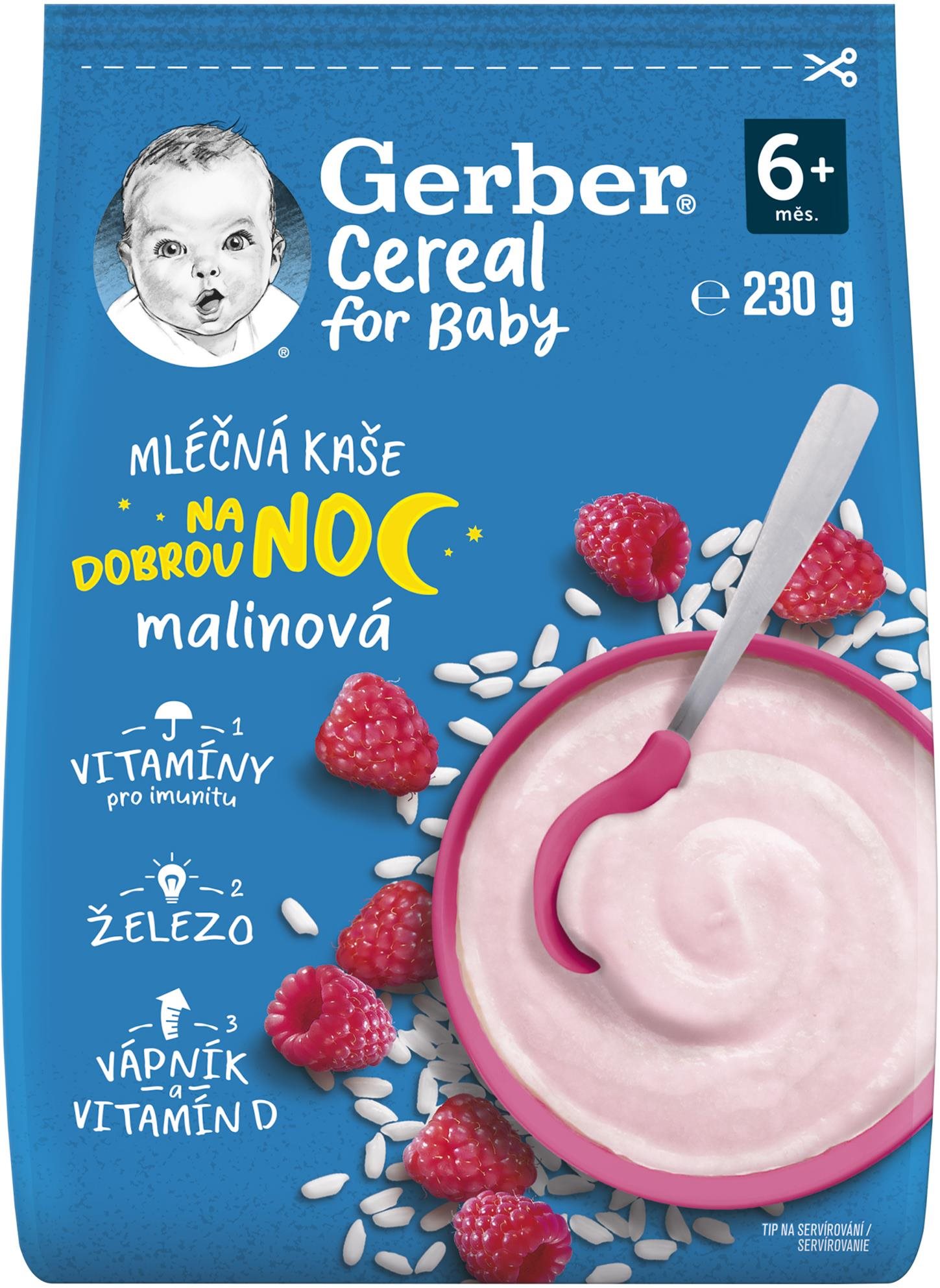 GERBER Cereal mliečna kaša Dobrú noc malinová 230 g